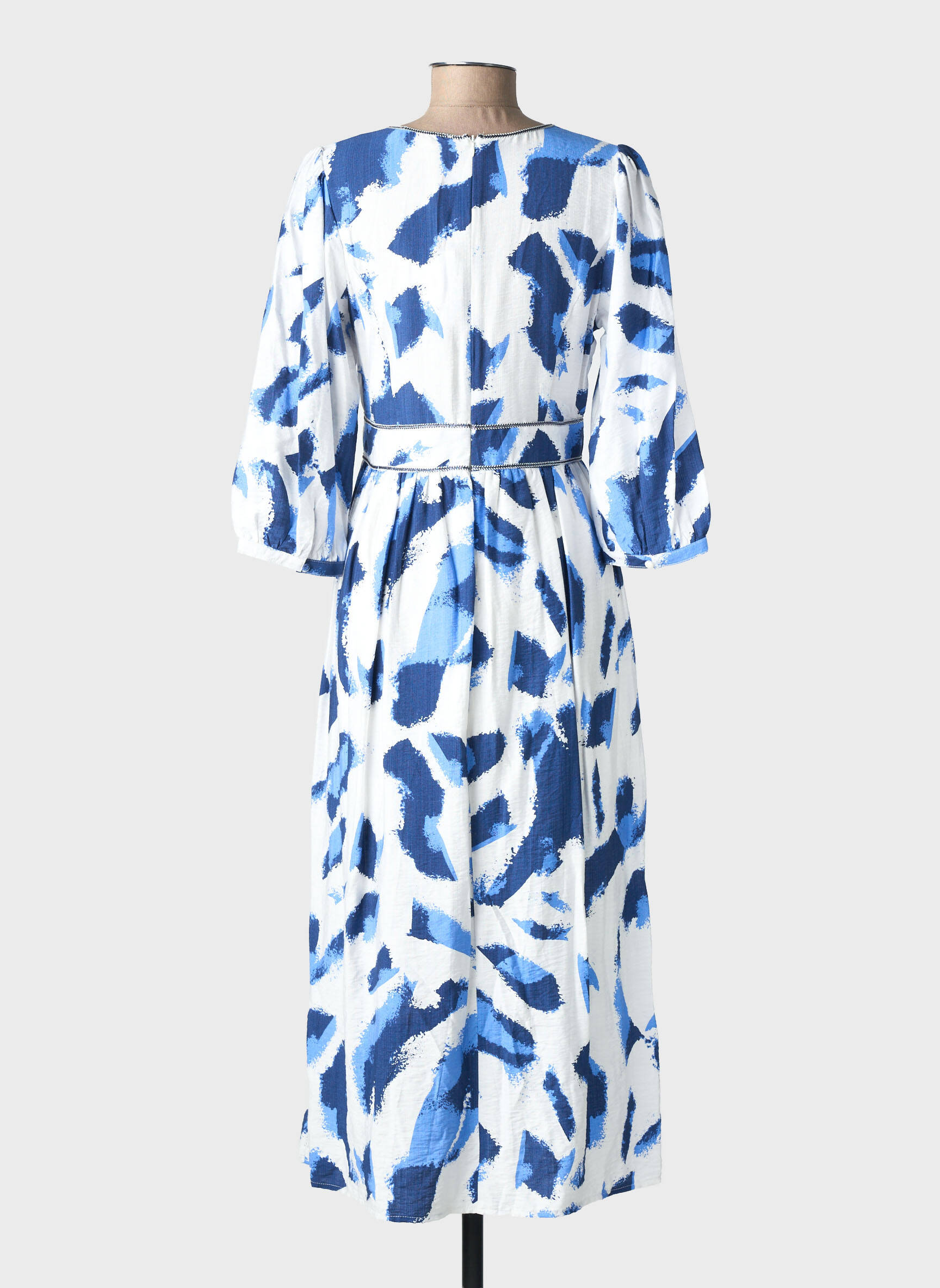 Rochie lungă imprimeu fantezie mâneci 3/4 albastru EMILIE.K femeie