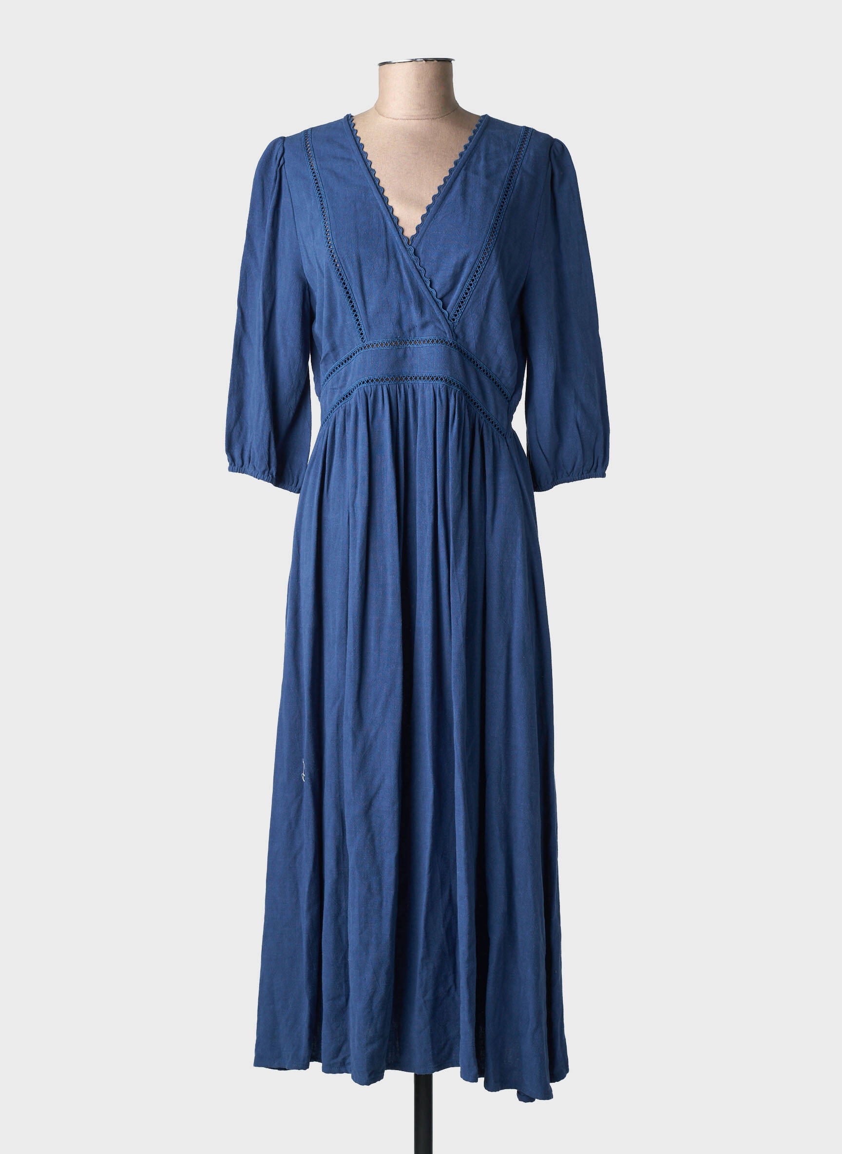 Rochie lungă croială cambrată mâneci 3/4 albastru EMILIE.K femeie