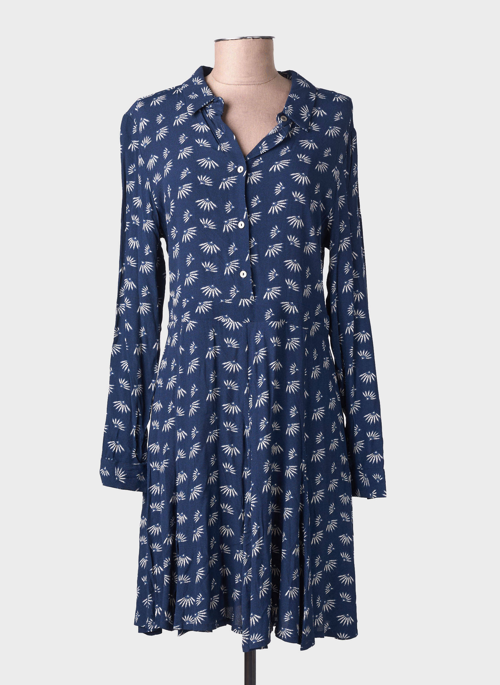 Rochie midi imprimeu fantezie mâneci lungi albastru YUKA femeie