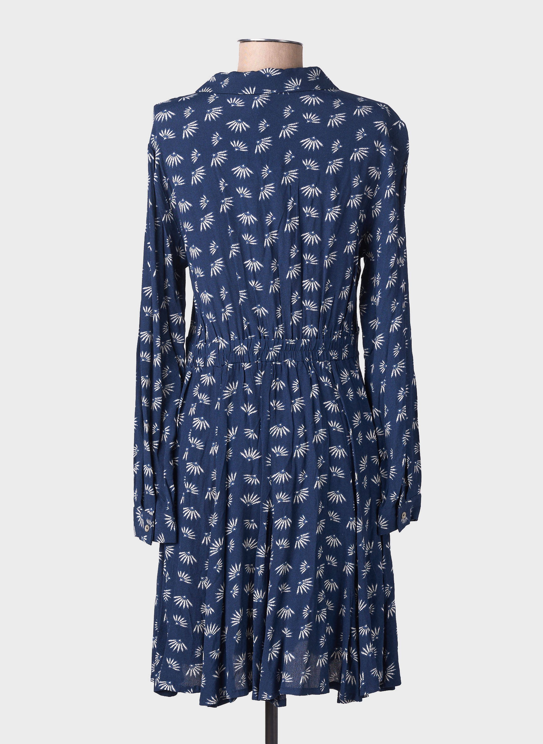 Rochie midi imprimeu fantezie mâneci lungi albastru YUKA femeie