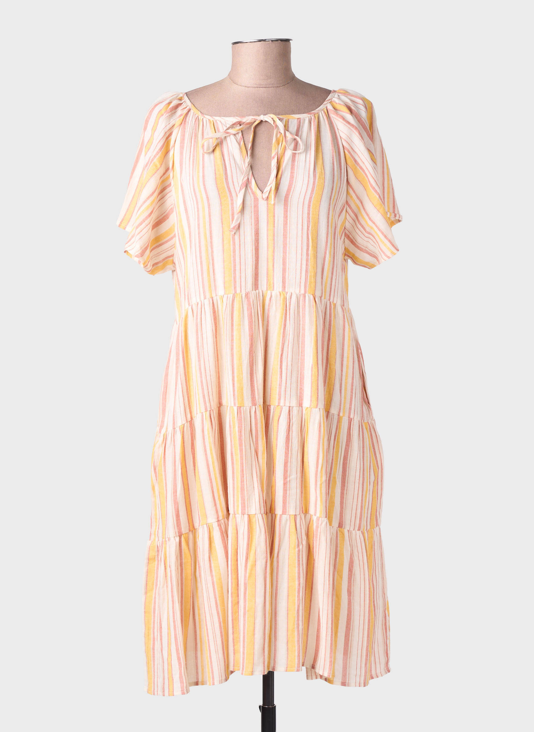 Rochie midi mâneci scurte mâneci scurte galben ARTLOVE femeie