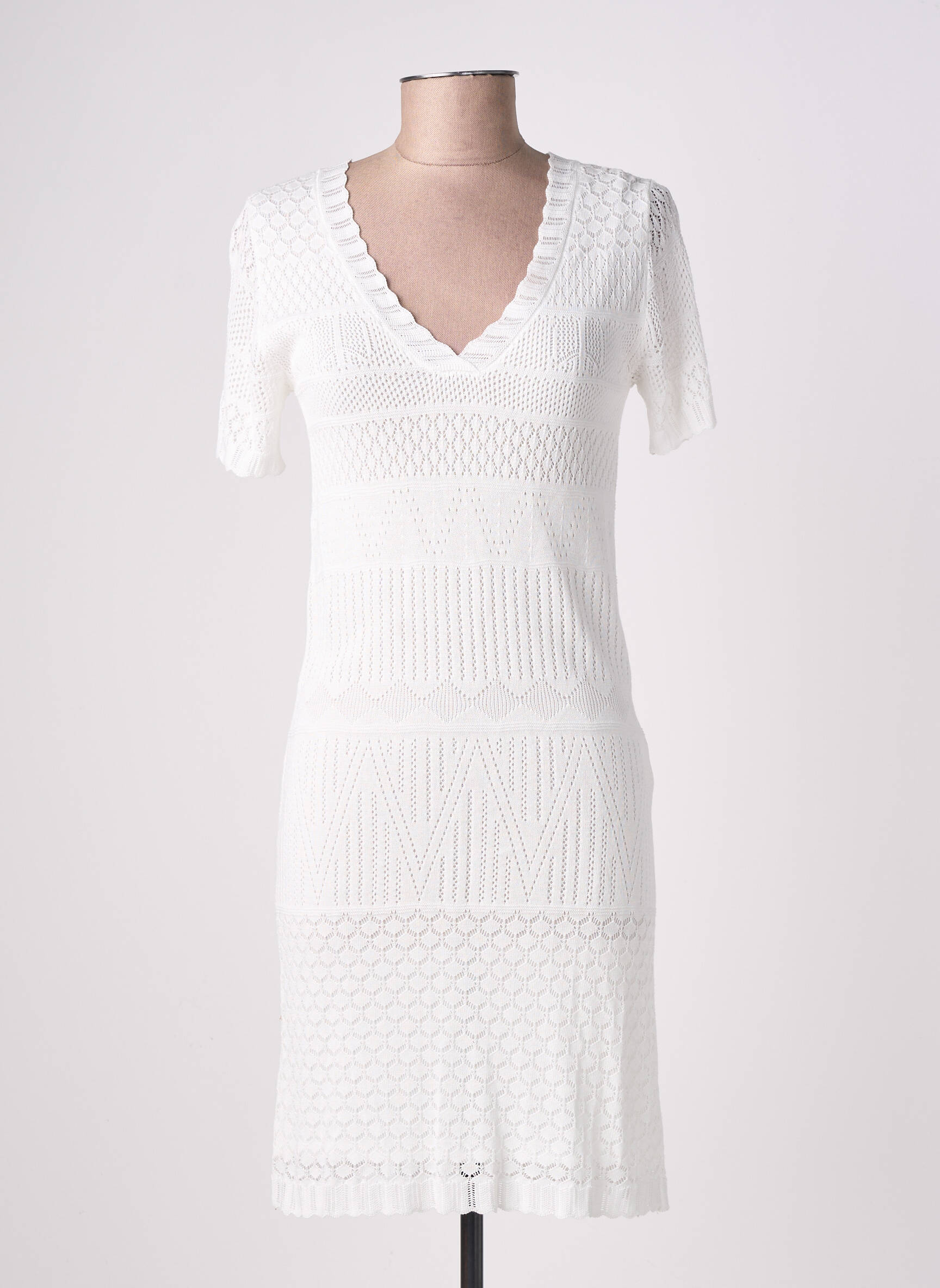 Rochie midi mâneci scurte mâneci scurte alb ARTLOVE femeie