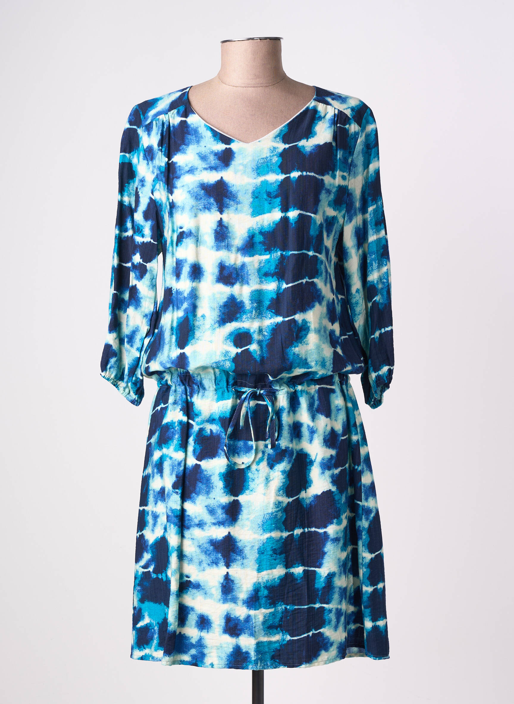 Rochie midi mâneci 3/4 mâneci 3/4 albastru EMILIE.K femeie