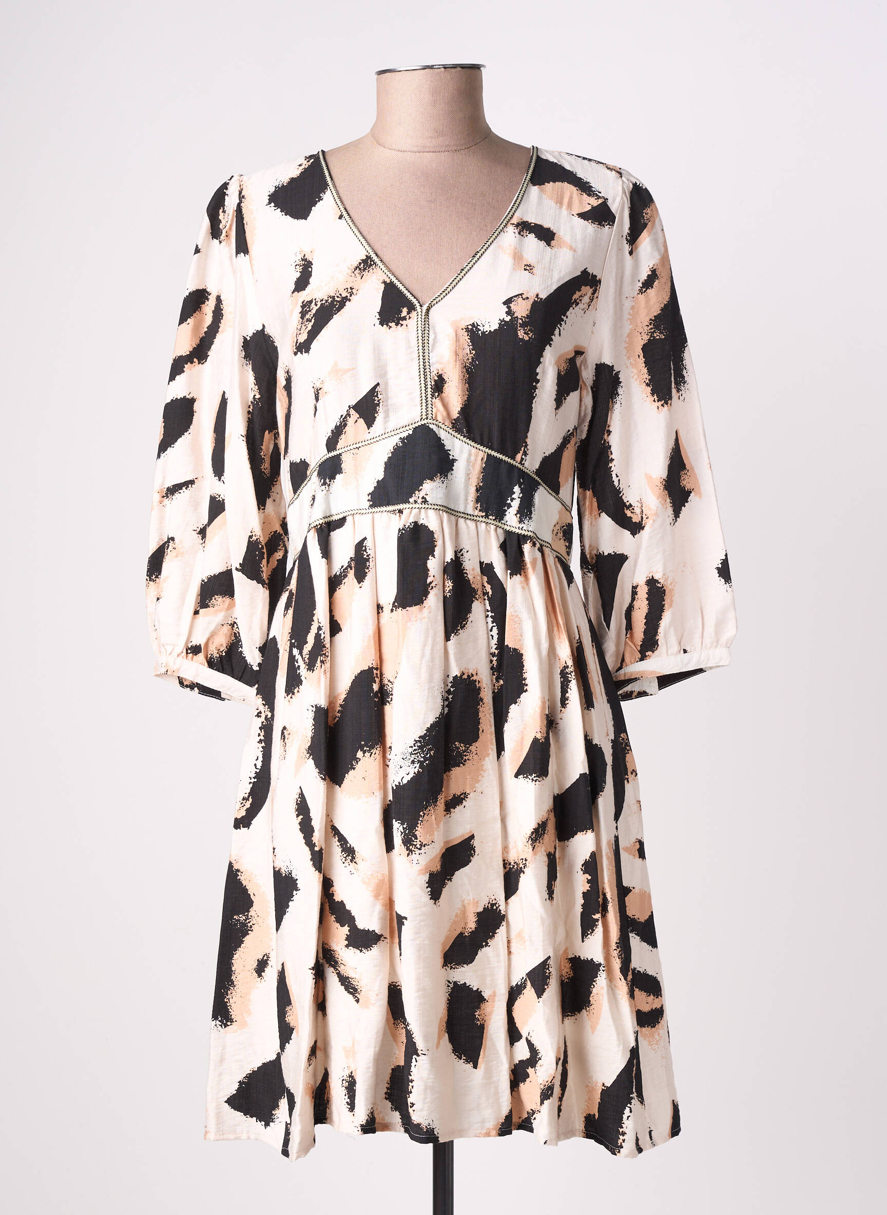 Rochie midi mâneci 3/4 mâneci 3/4 bej EMILIE.K femeie