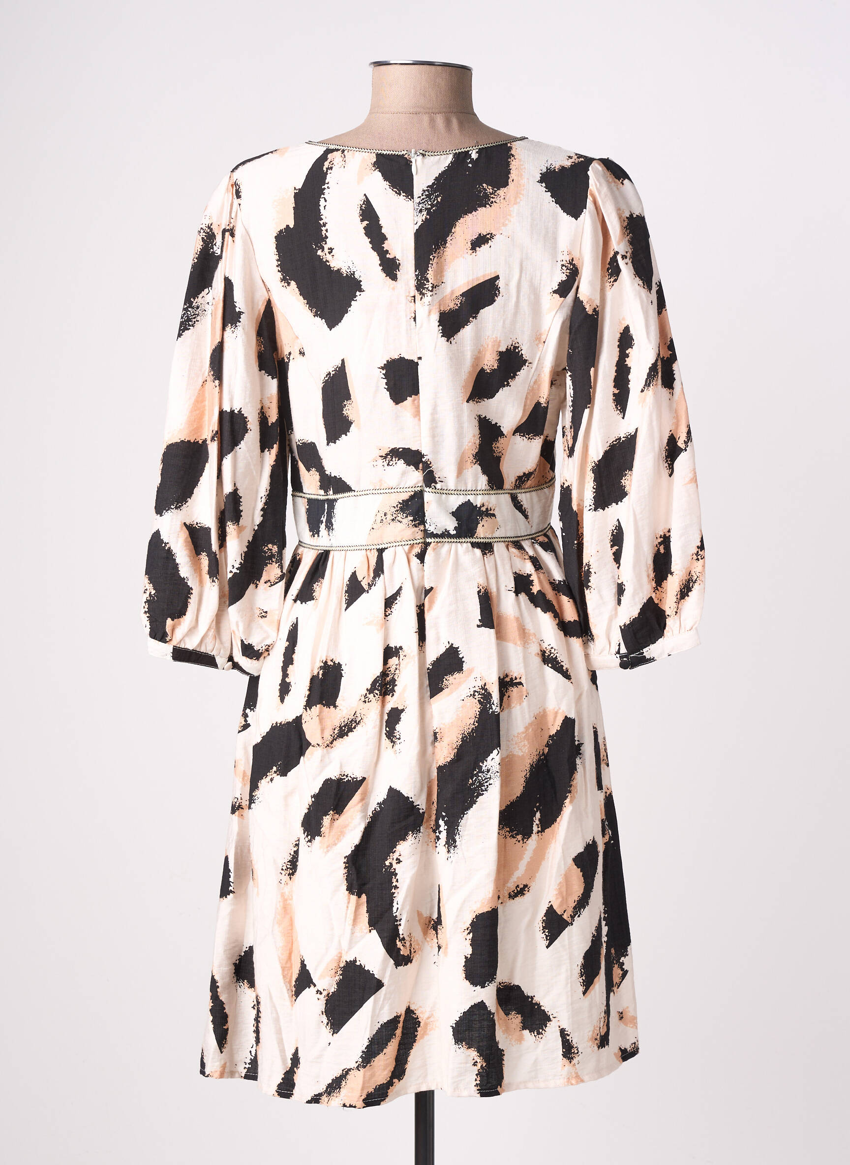 Rochie midi mâneci 3/4 mâneci 3/4 bej EMILIE.K femeie