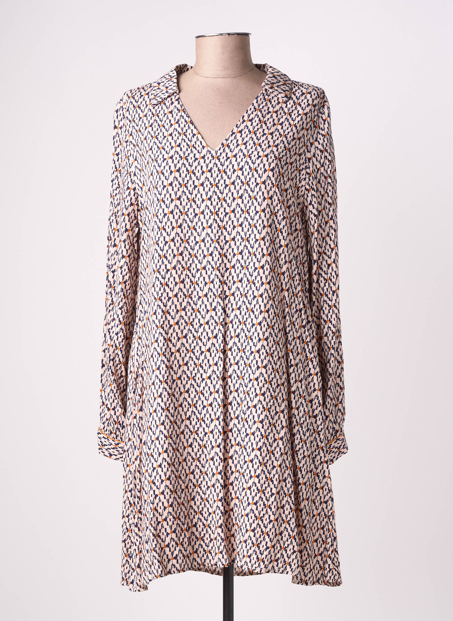 Rochie midi imprimeu fantezie mâneci lungi roz EMILIE.K femeie