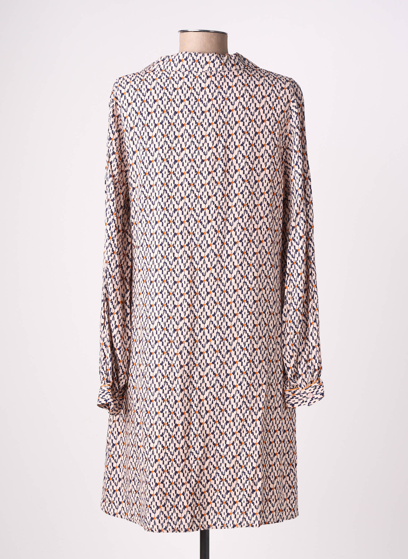 Rochie midi imprimeu fantezie mâneci lungi roz EMILIE.K femeie
