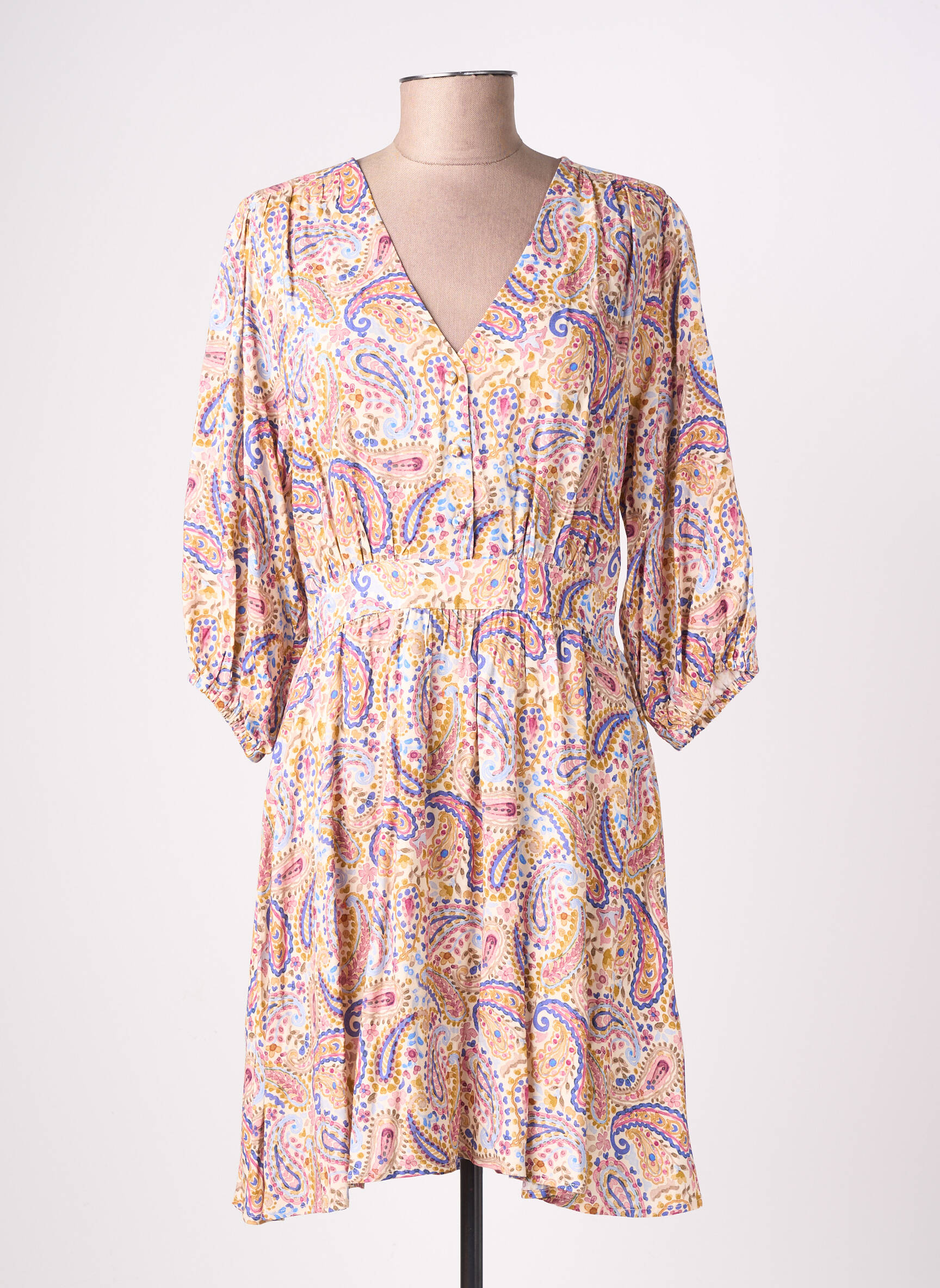 Rochie midi mâneci 3/4 mâneci 3/4 galben LA PETITE ETOILE femeie