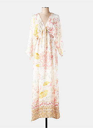 Rochie lungă imprimeu floral mâneci 3/4 roz WU'SIDE femeie