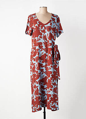 Rochie lungă imprimeu floral mâneci scurte maro NICE THINGS femeie