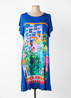 Rochie midi imprimeu floral mâneci scurte albastru AN II VITO femeie