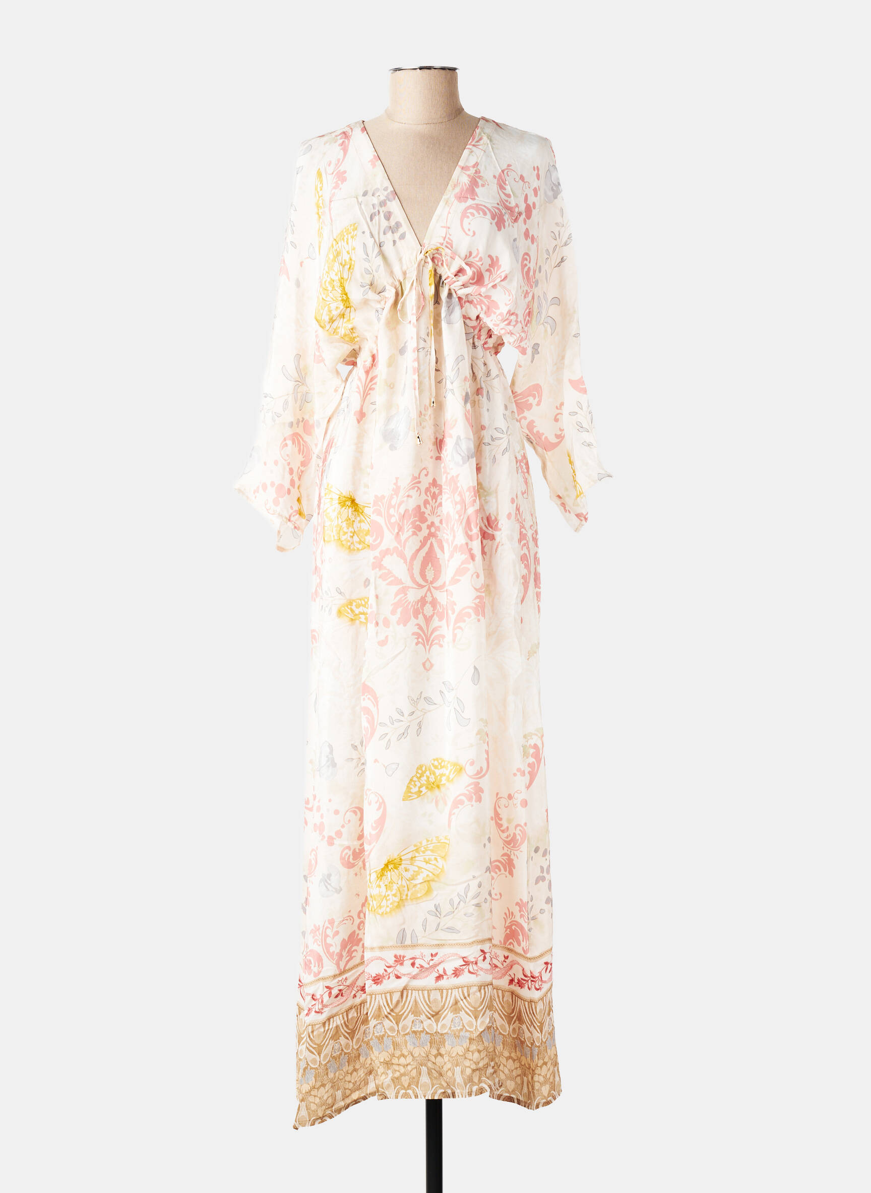 Rochie lungă imprimeu floral mâneci 3/4 roz WU'SIDE femeie