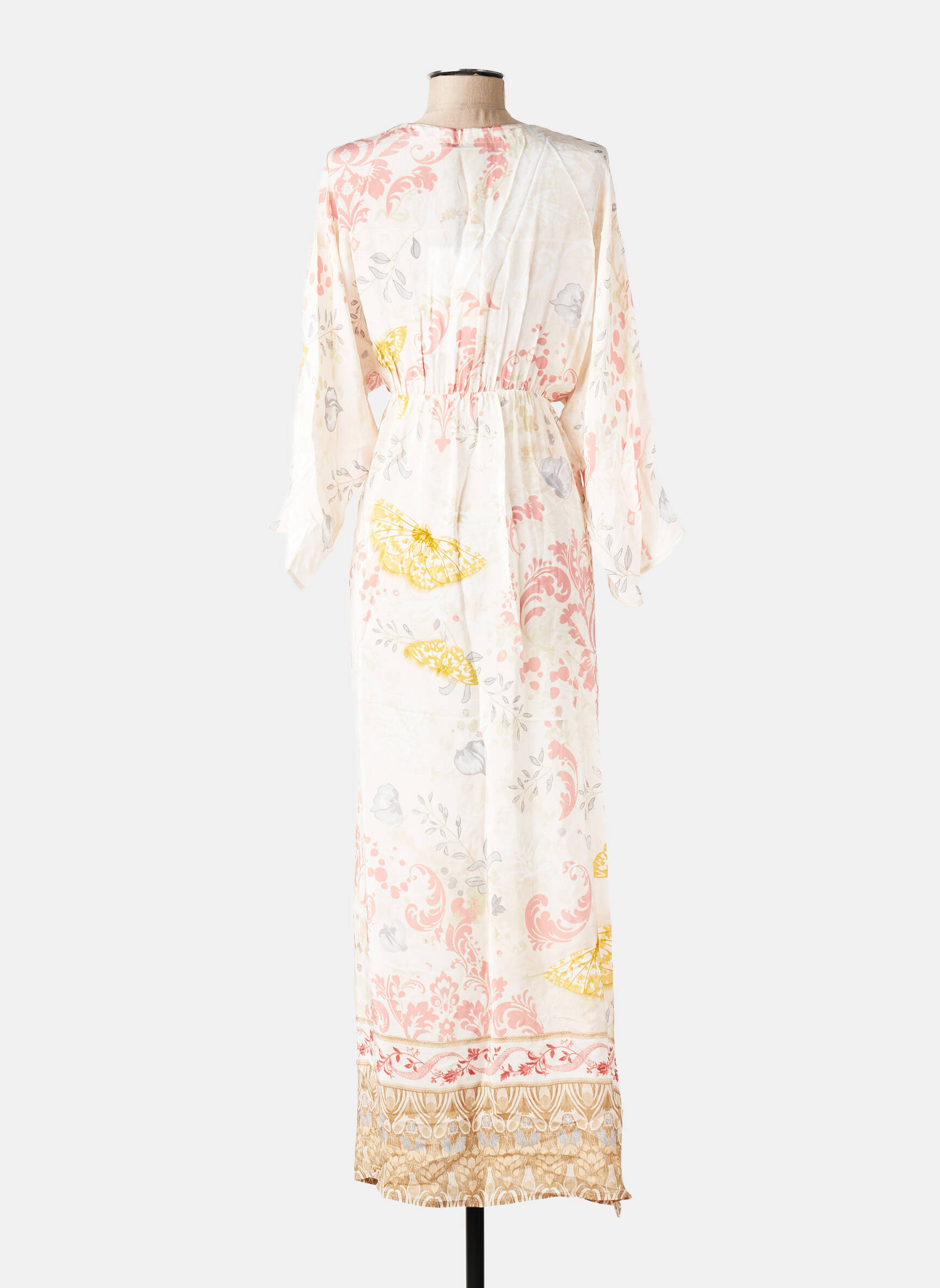 Rochie lungă imprimeu floral mâneci 3/4 roz WU'SIDE femeie