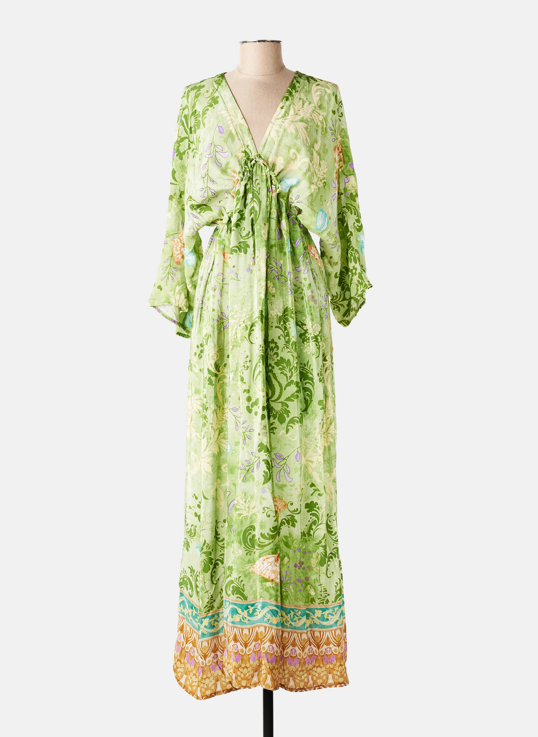 Rochie lungă imprimeu floral mâneci 3/4 verde WU'SIDE femeie
