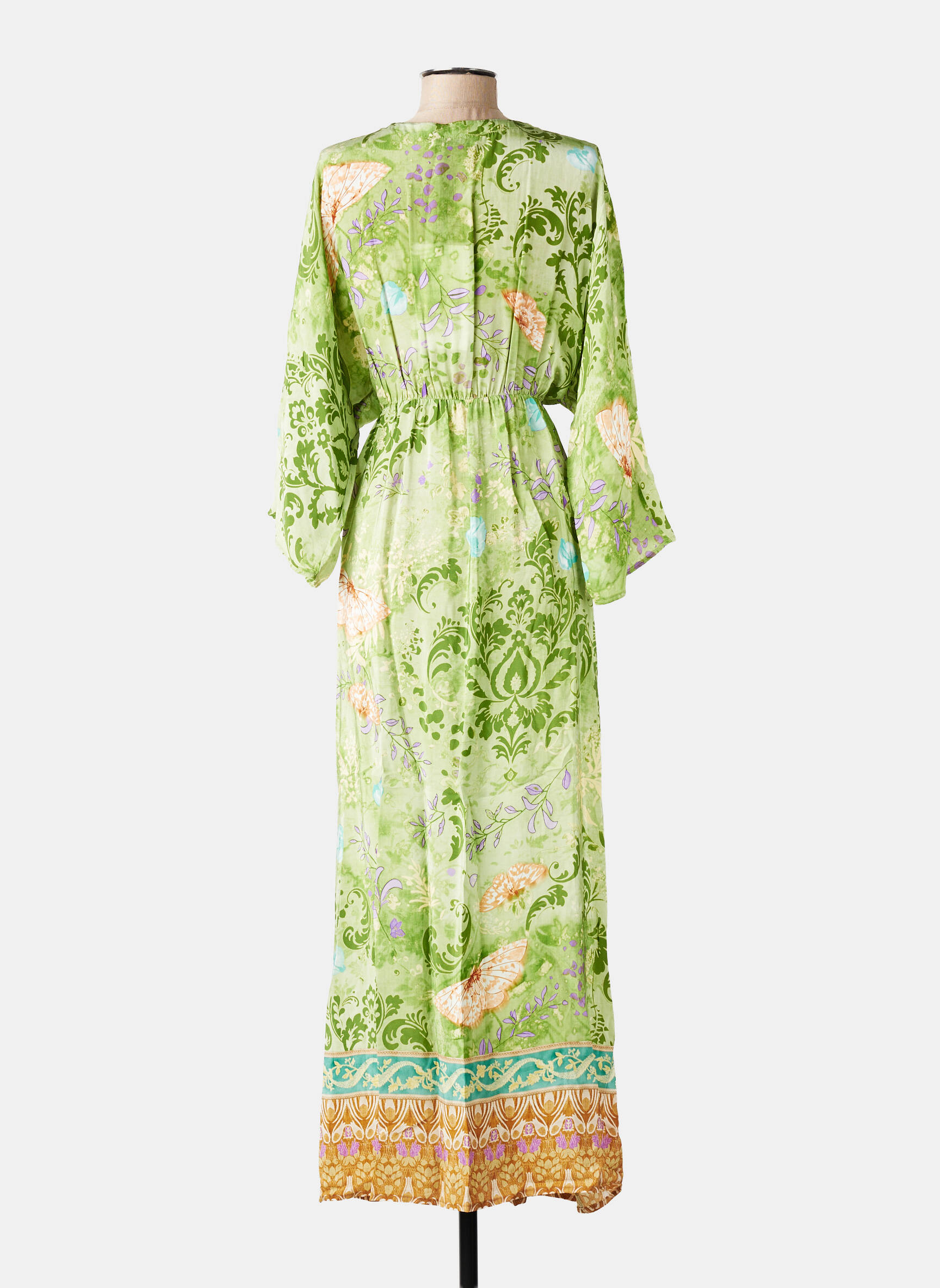 Rochie lungă imprimeu floral mâneci 3/4 verde WU'SIDE femeie