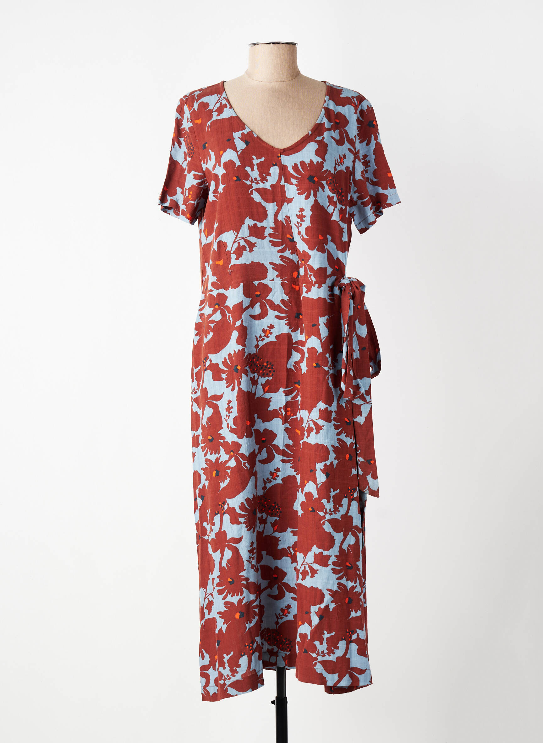 Rochie lungă imprimeu floral mâneci scurte maro NICE THINGS femeie