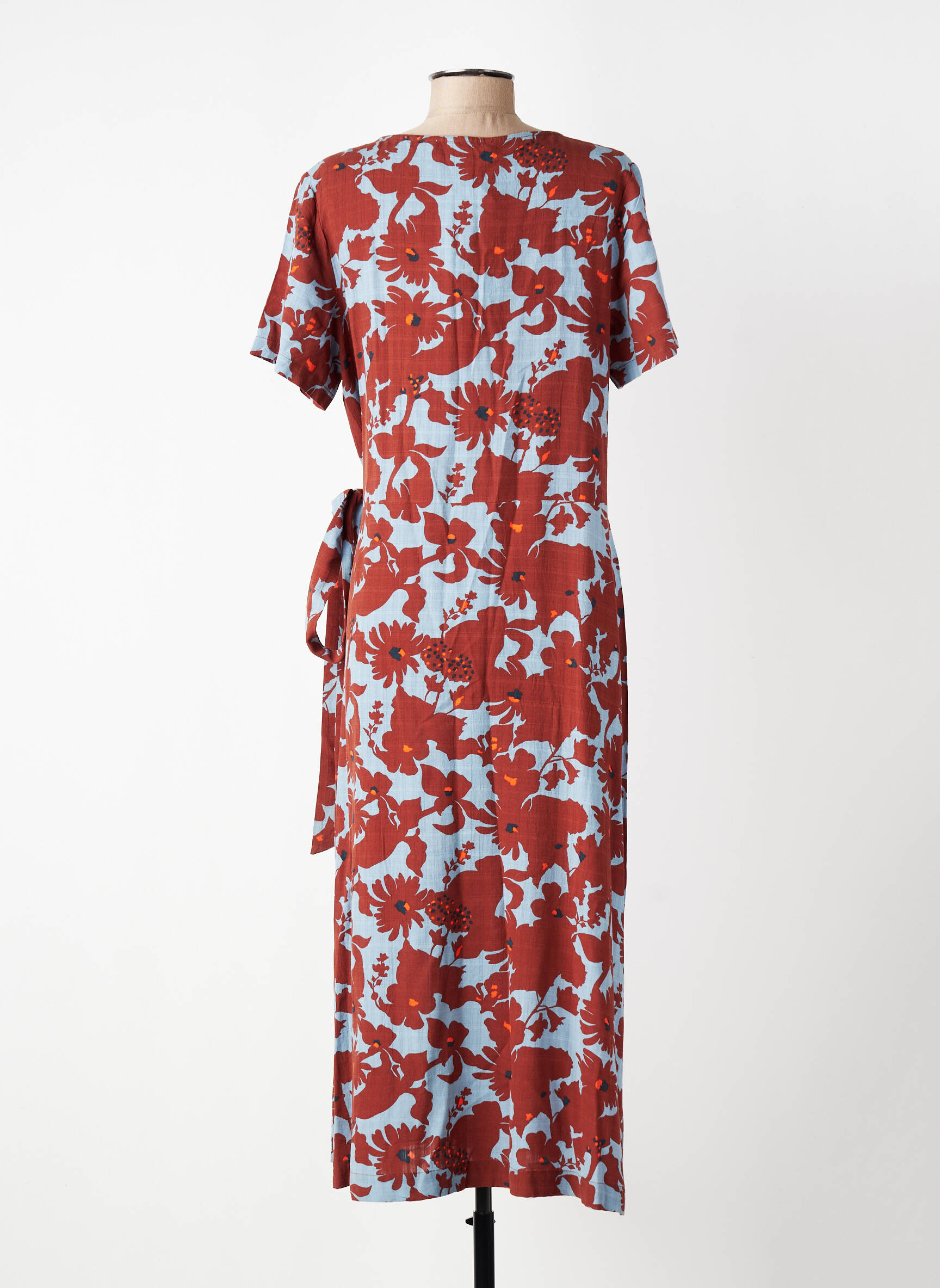 Rochie lungă imprimeu floral mâneci scurte maro NICE THINGS femeie