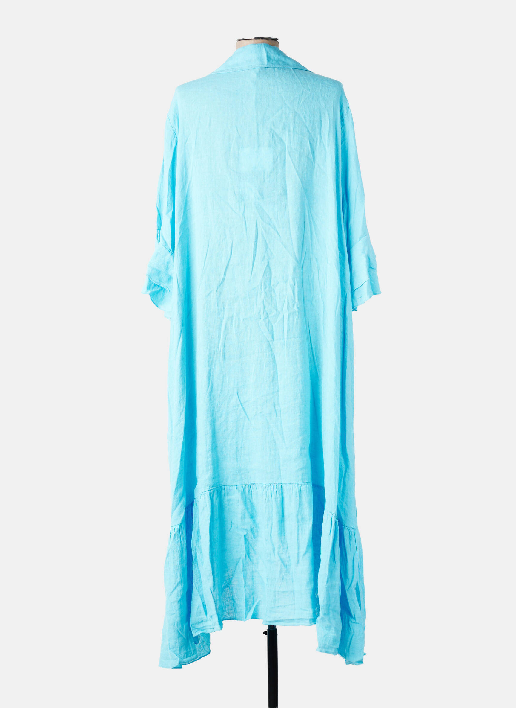 Rochie lungă croială evazată mâneci 3/4 albastru VINTAGE femeie