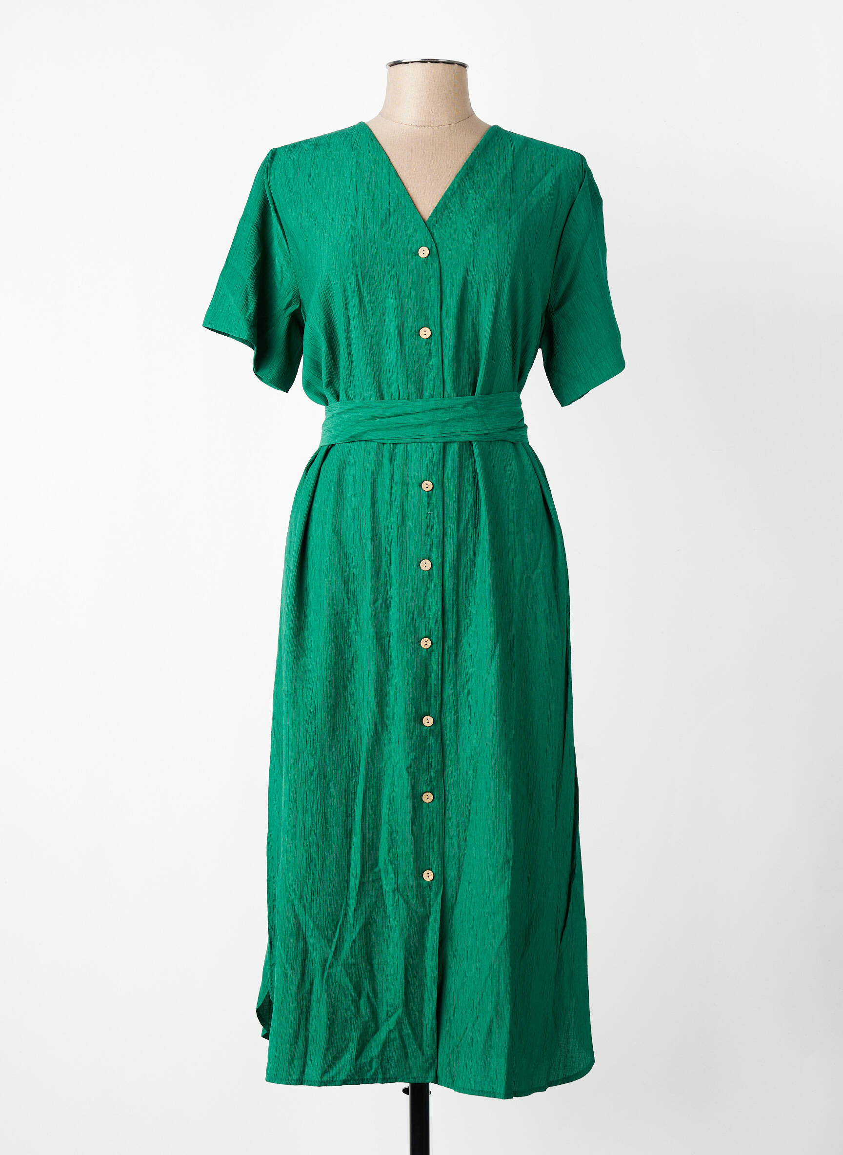 Rochie lungă mâneci scurte mâneci scurte verde NICE THINGS femeie
