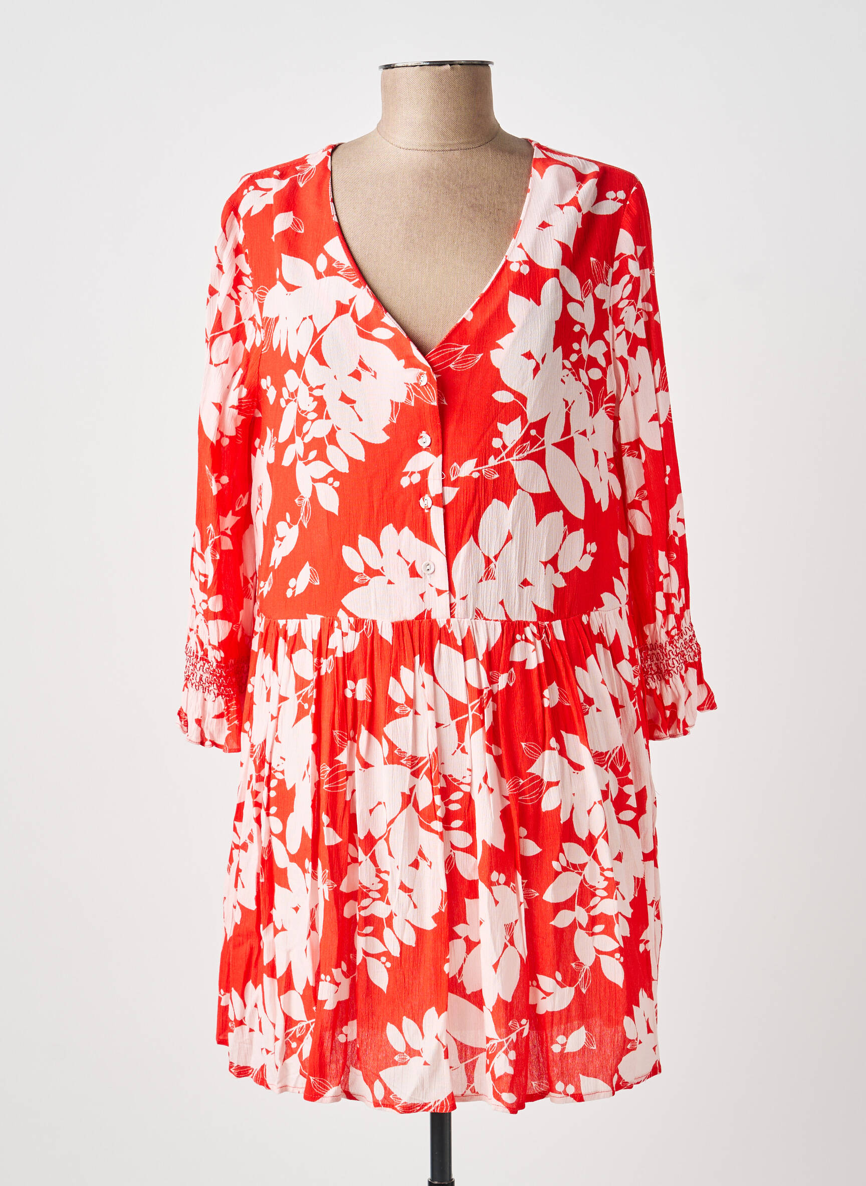 Rochie scurtă imprimeu floral mâneci 3/4 roșu EMILIE.K femeie