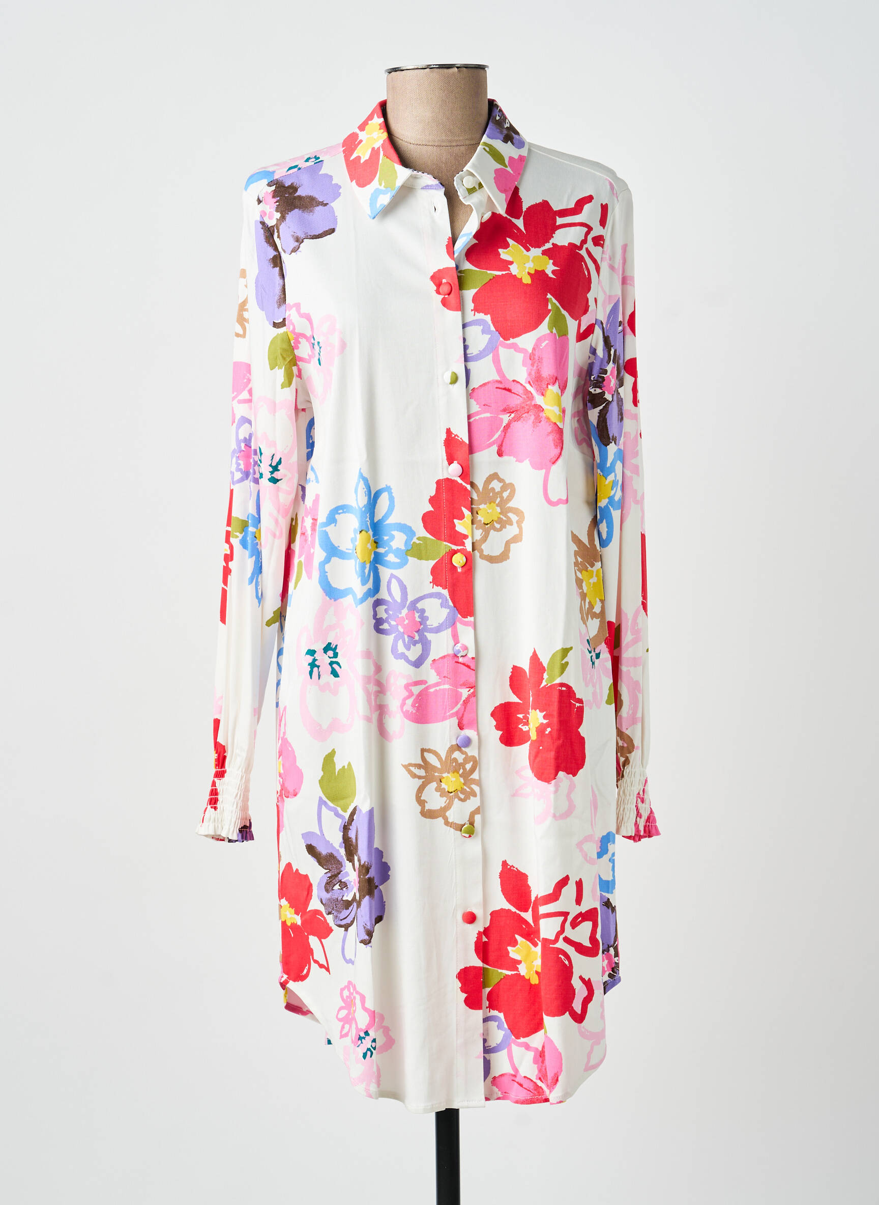 Rochie midi imprimeu floral mâneci lungi roșu NUMPH femeie