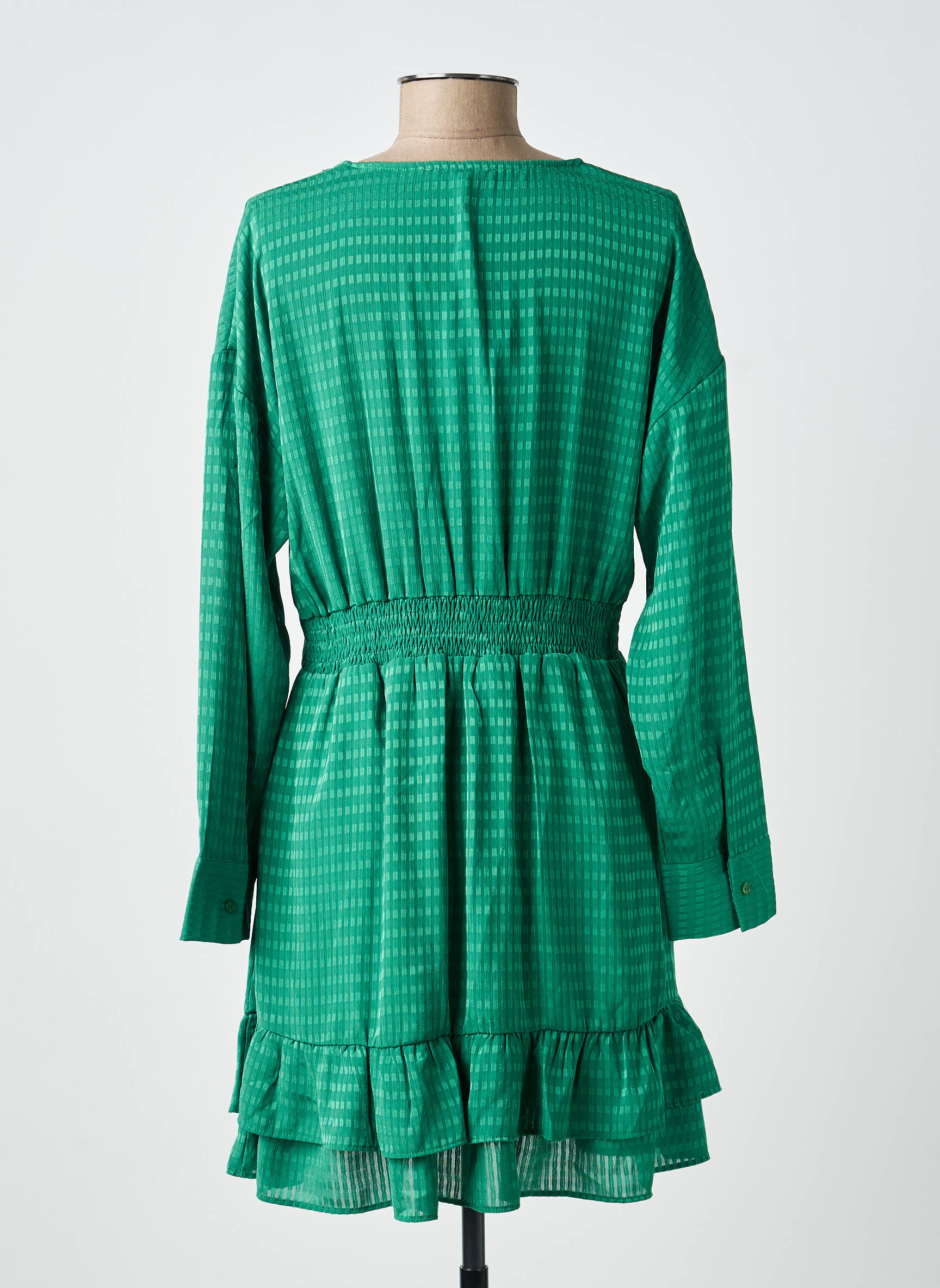 Rochie scurtă croială evazată mâneci lungi verde EMILIE.K femeie