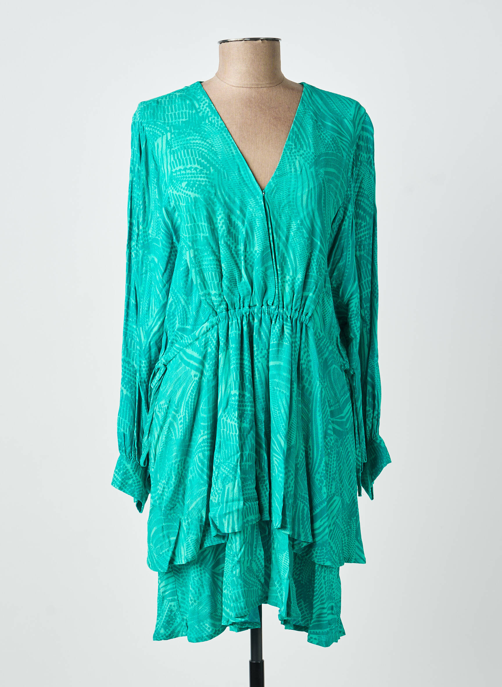 Rochie scurtă mâneci lungi mâneci lungi verde ARTLOVE femeie