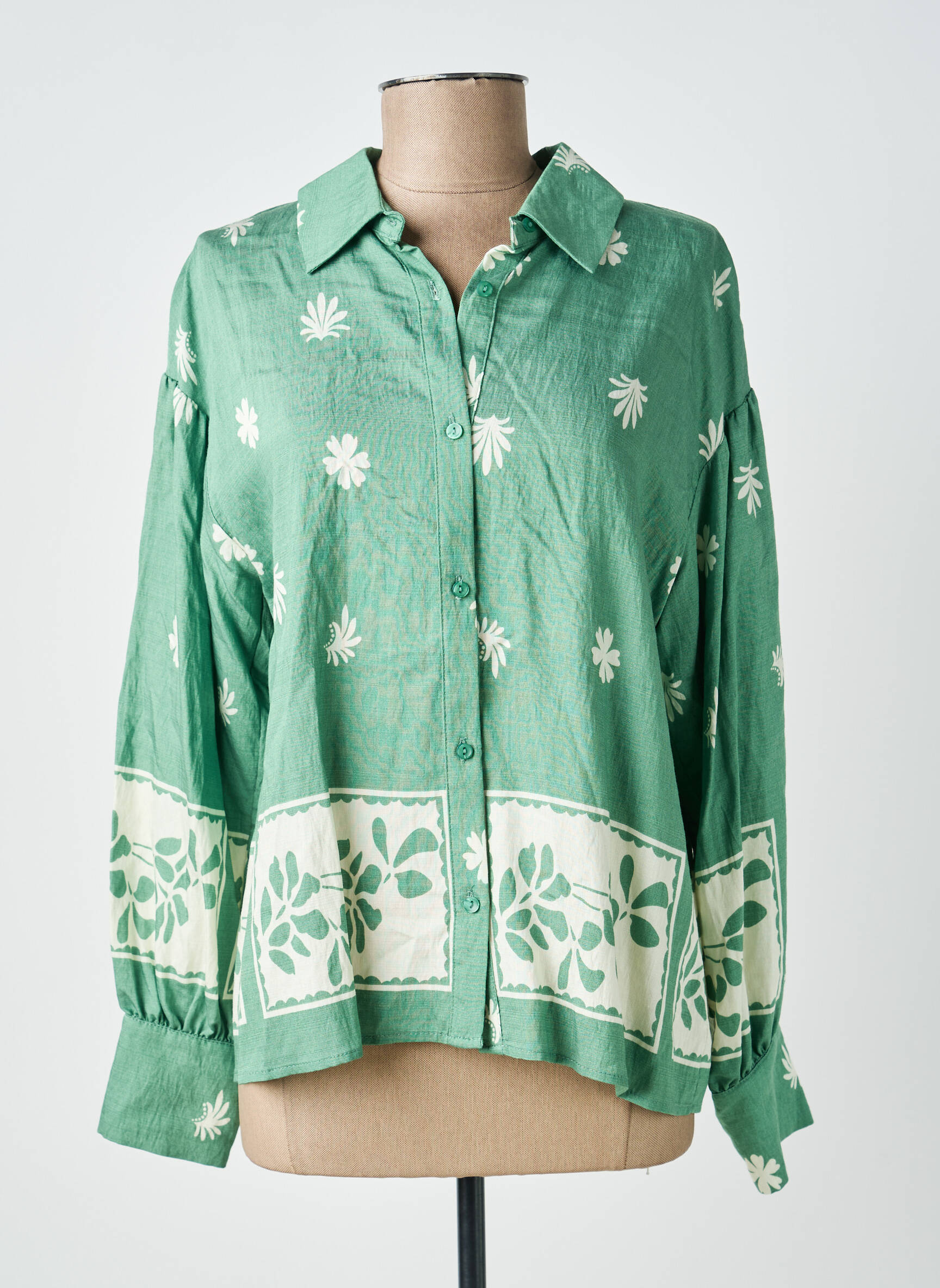 Cămașă imprimeu floral mâneci lungi verde EMILIE.K femeie