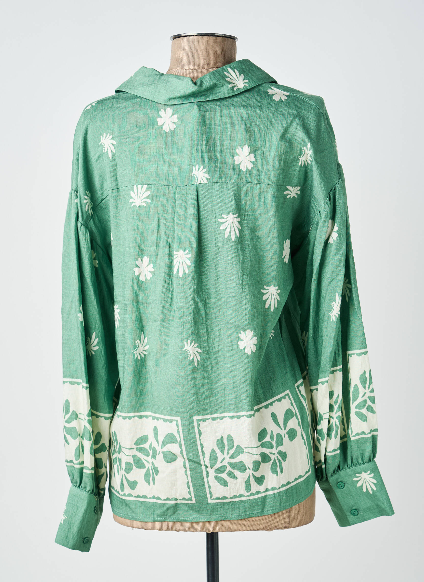 Cămașă imprimeu floral mâneci lungi verde EMILIE.K femeie