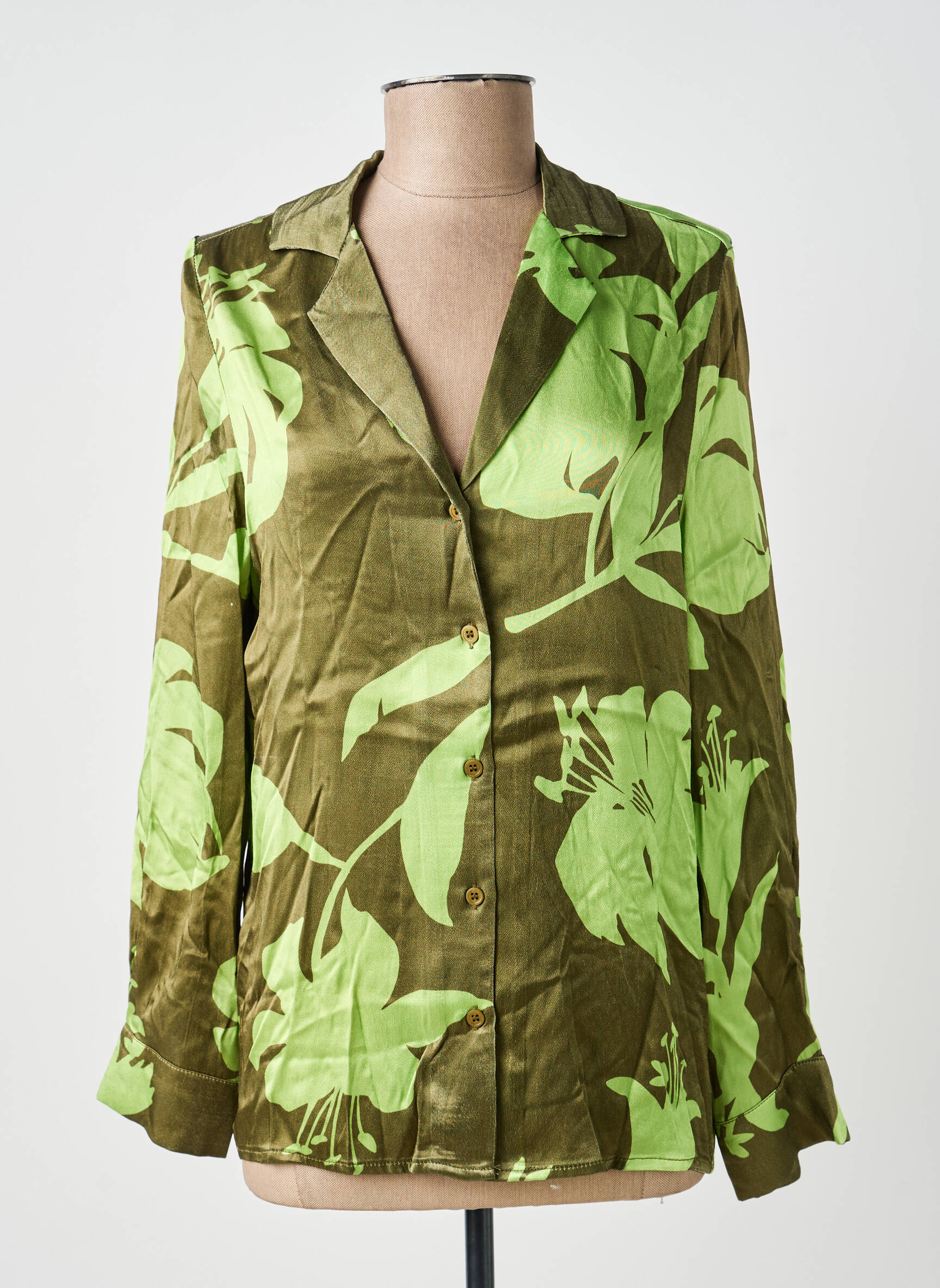 Cămașă imprimeu floral mâneci lungi verde ARTLOVE femeie
