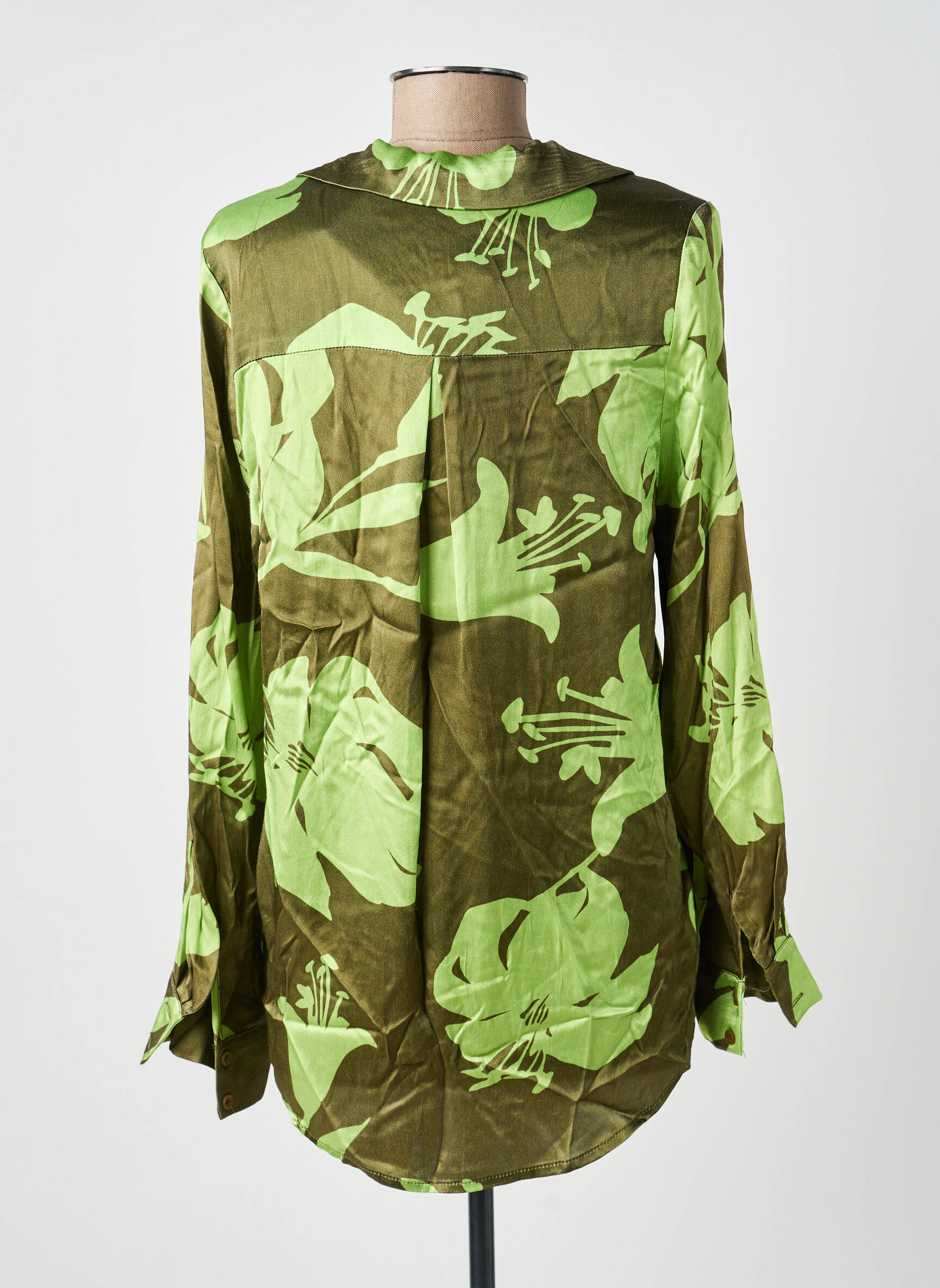Cămașă imprimeu floral mâneci lungi verde ARTLOVE femeie