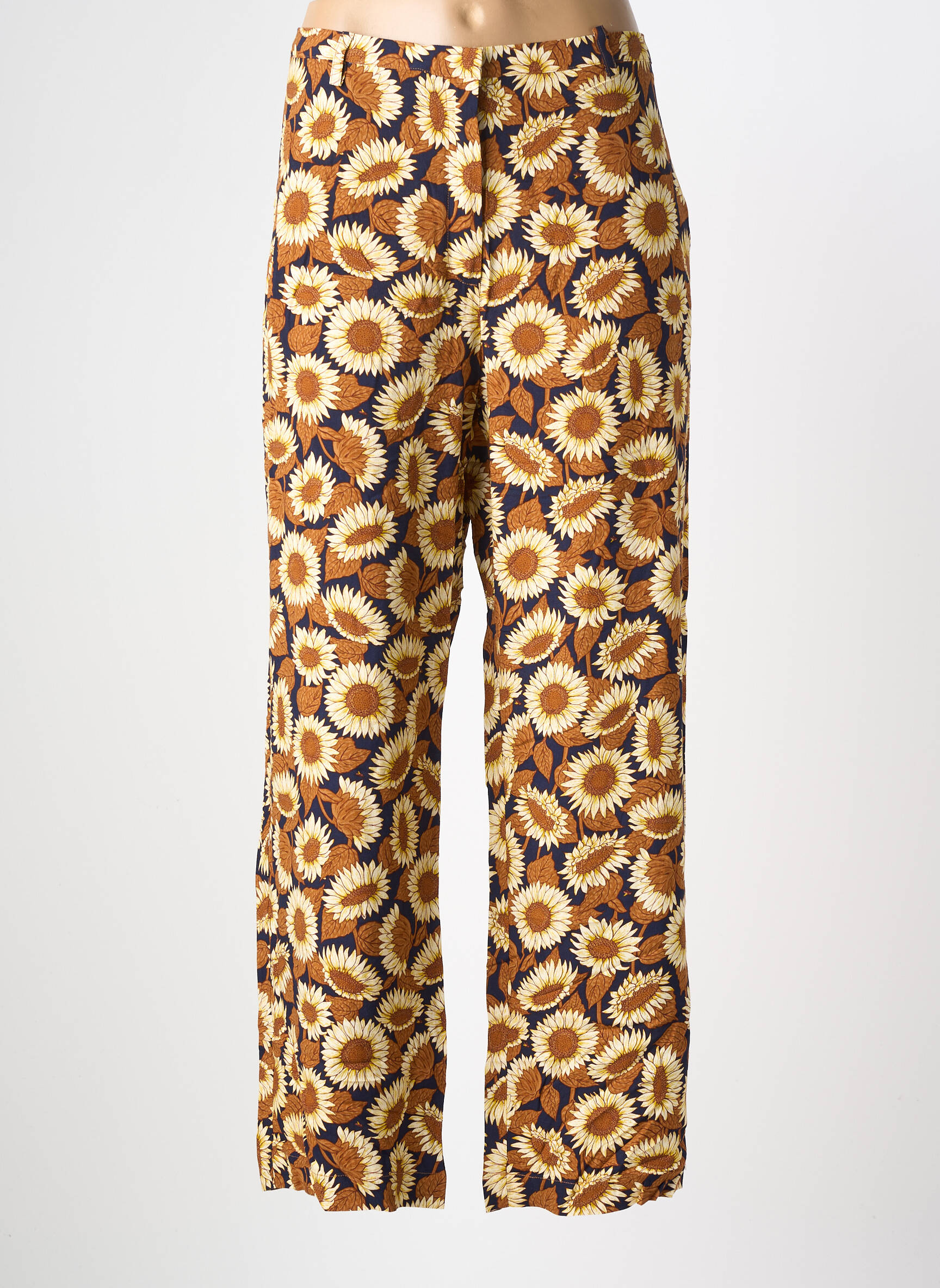 Pantalon drept țesătură poplin mărime normală maro NICE THINGS femeie