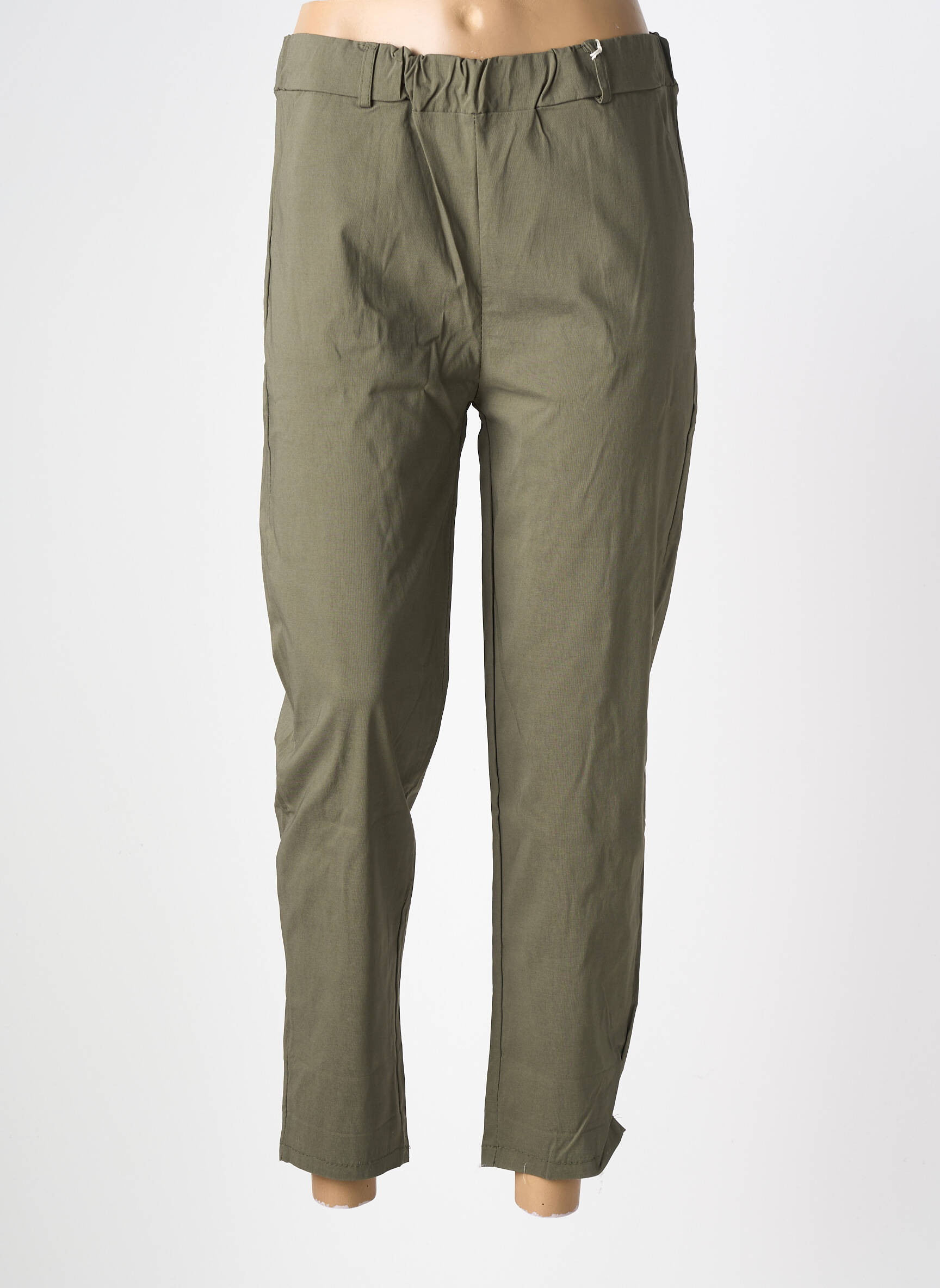 Pantalon 7/8 talie elastică mărime normală verde NEW HAO MAI femeie
