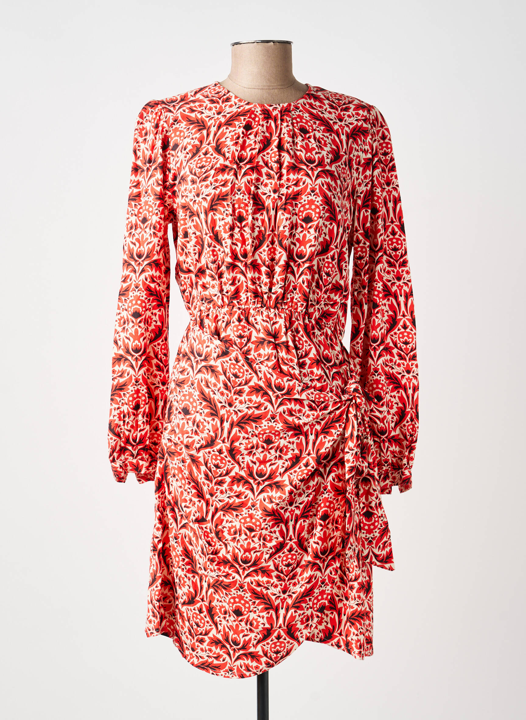 Rochie midi imprimeu floral mâneci lungi roșu C'EST BEAU LA VIE femeie