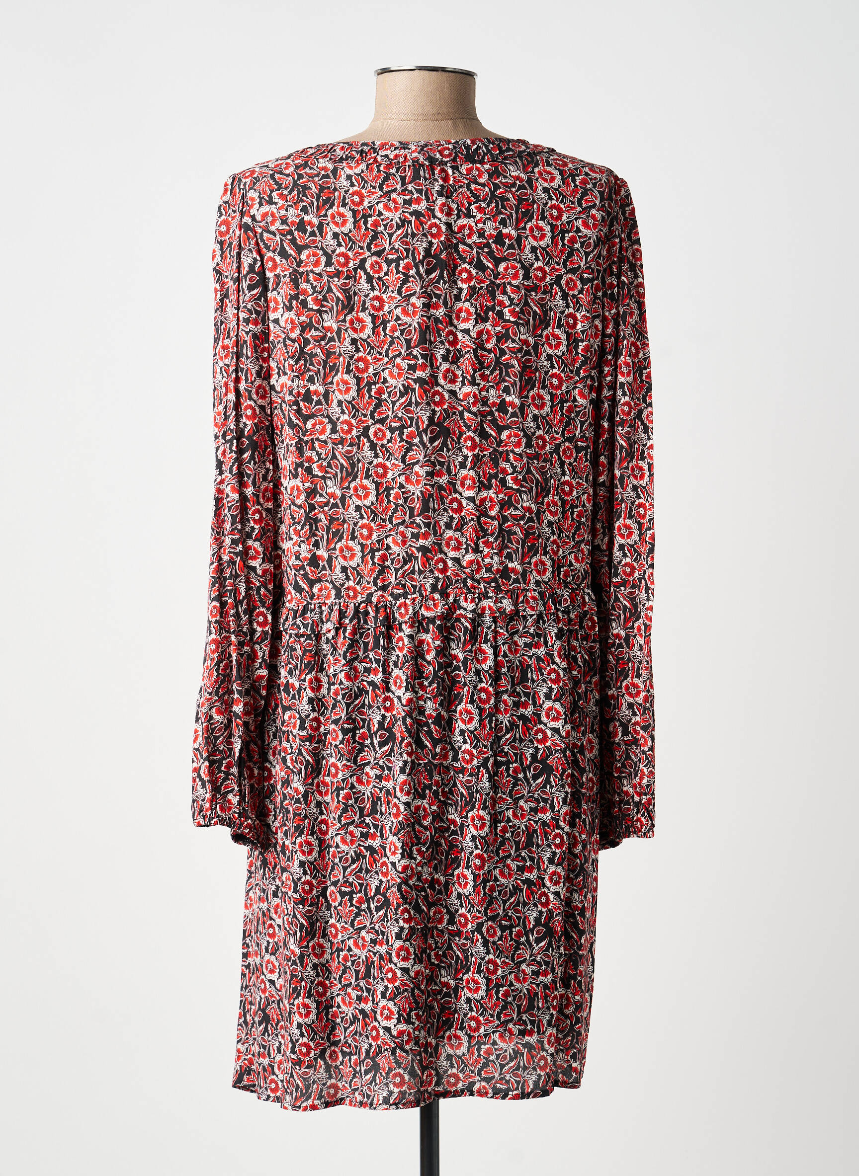 Rochie midi imprimeu floral mâneci lungi roșu C'EST BEAU LA VIE femeie