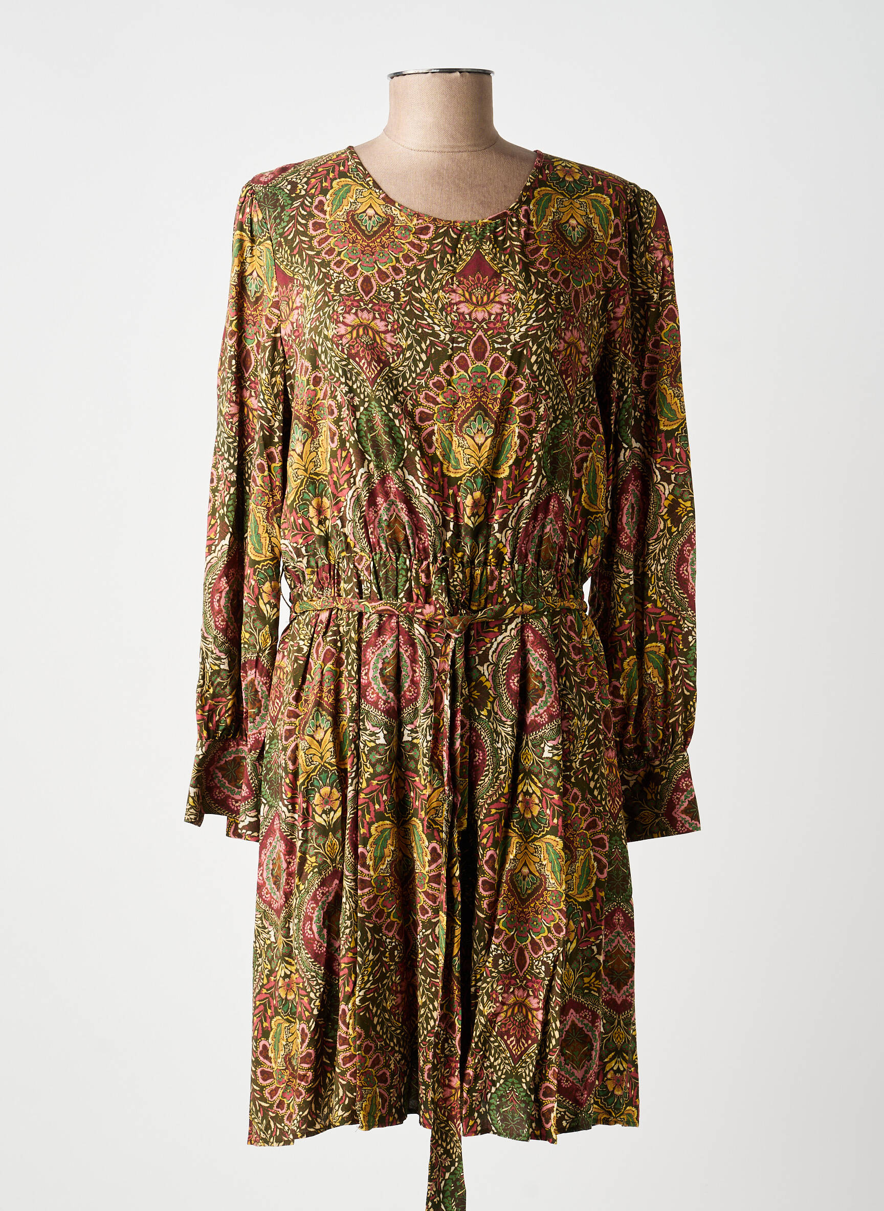 Rochie midi imprimeu floral mâneci lungi verde C'EST BEAU LA VIE femeie