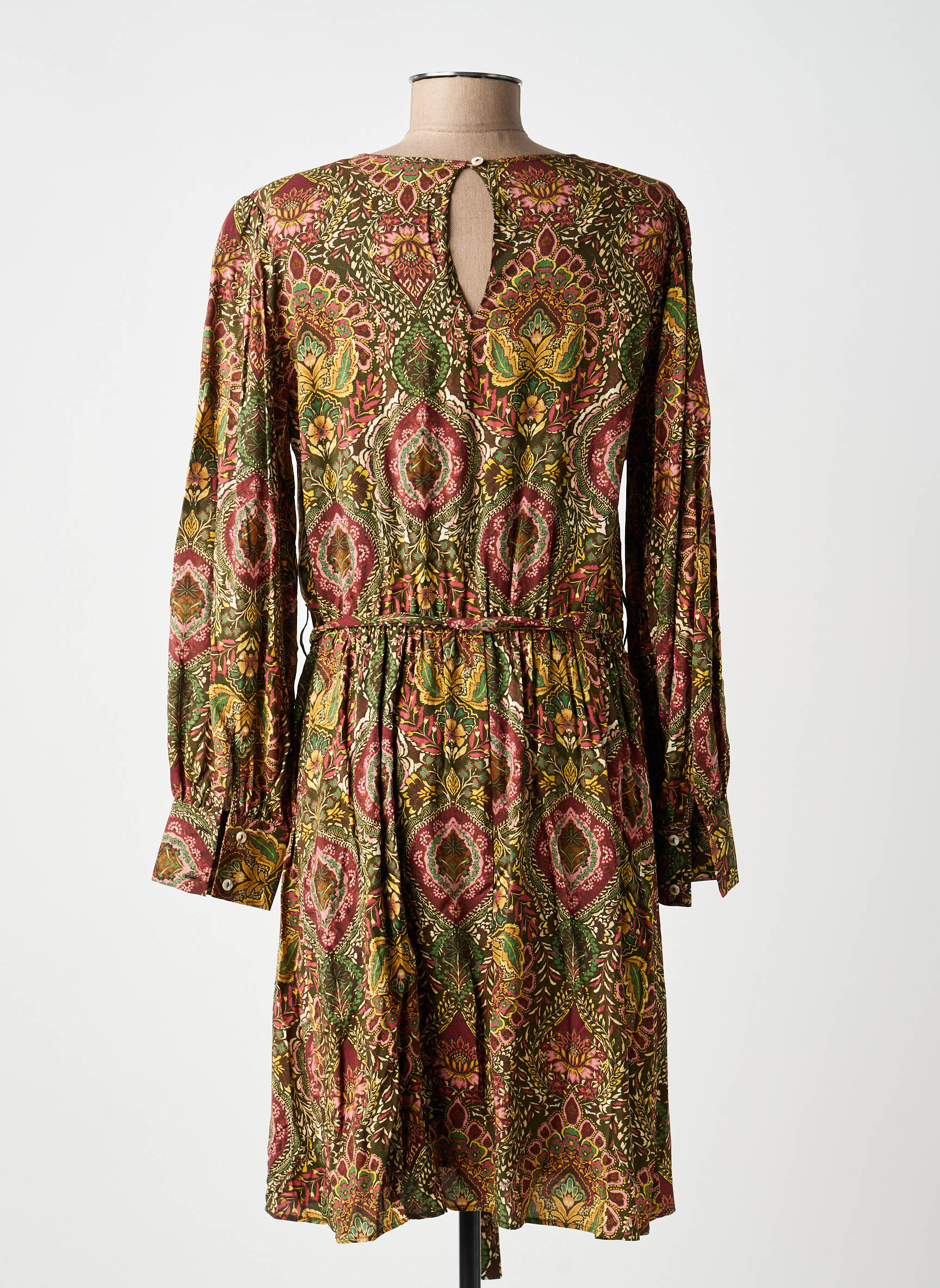 Rochie midi imprimeu floral mâneci lungi verde C'EST BEAU LA VIE femeie