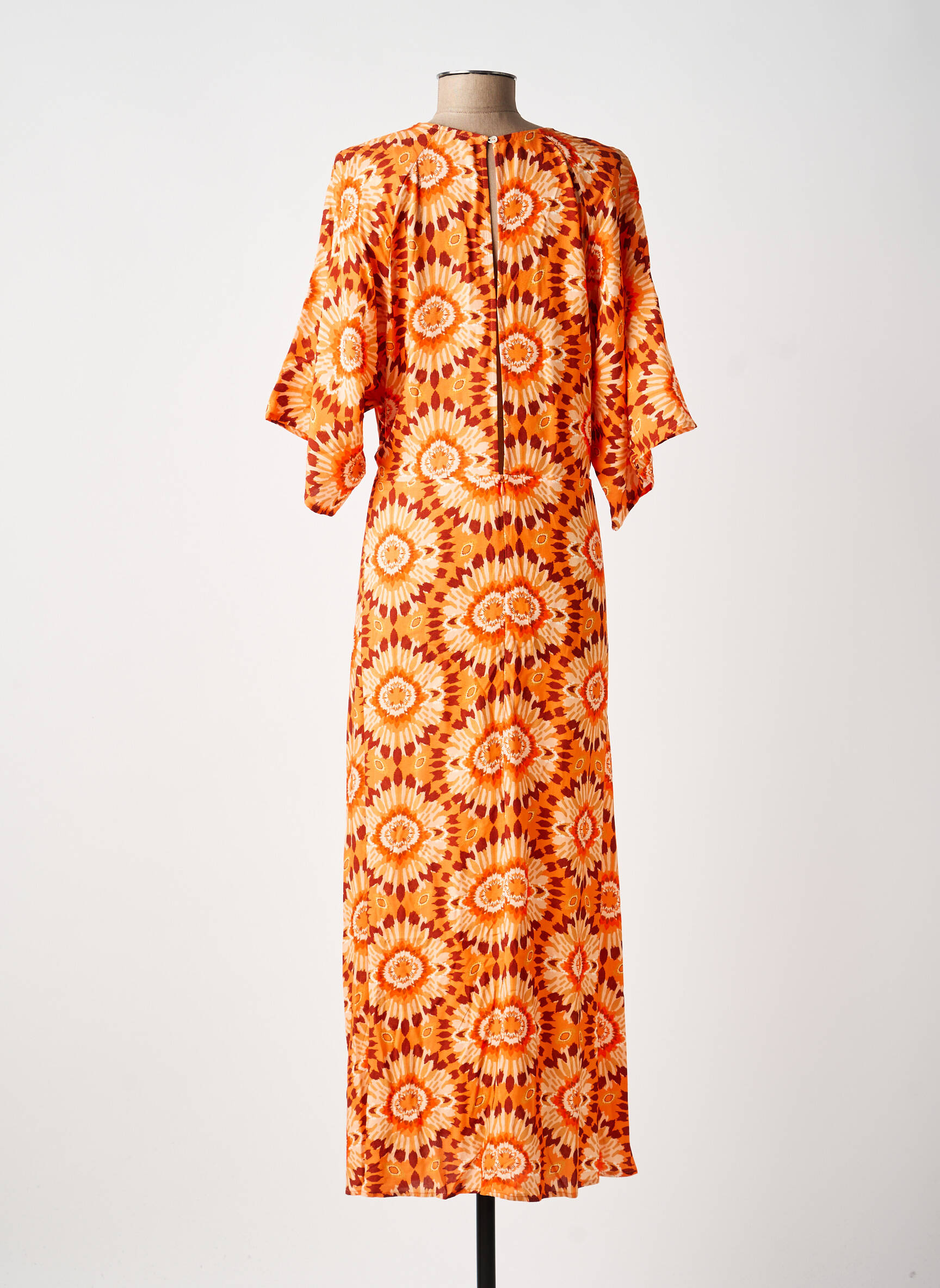 Rochie lungă mâneci scurte mâneci scurte portocalie C'EST BEAU LA VIE femeie