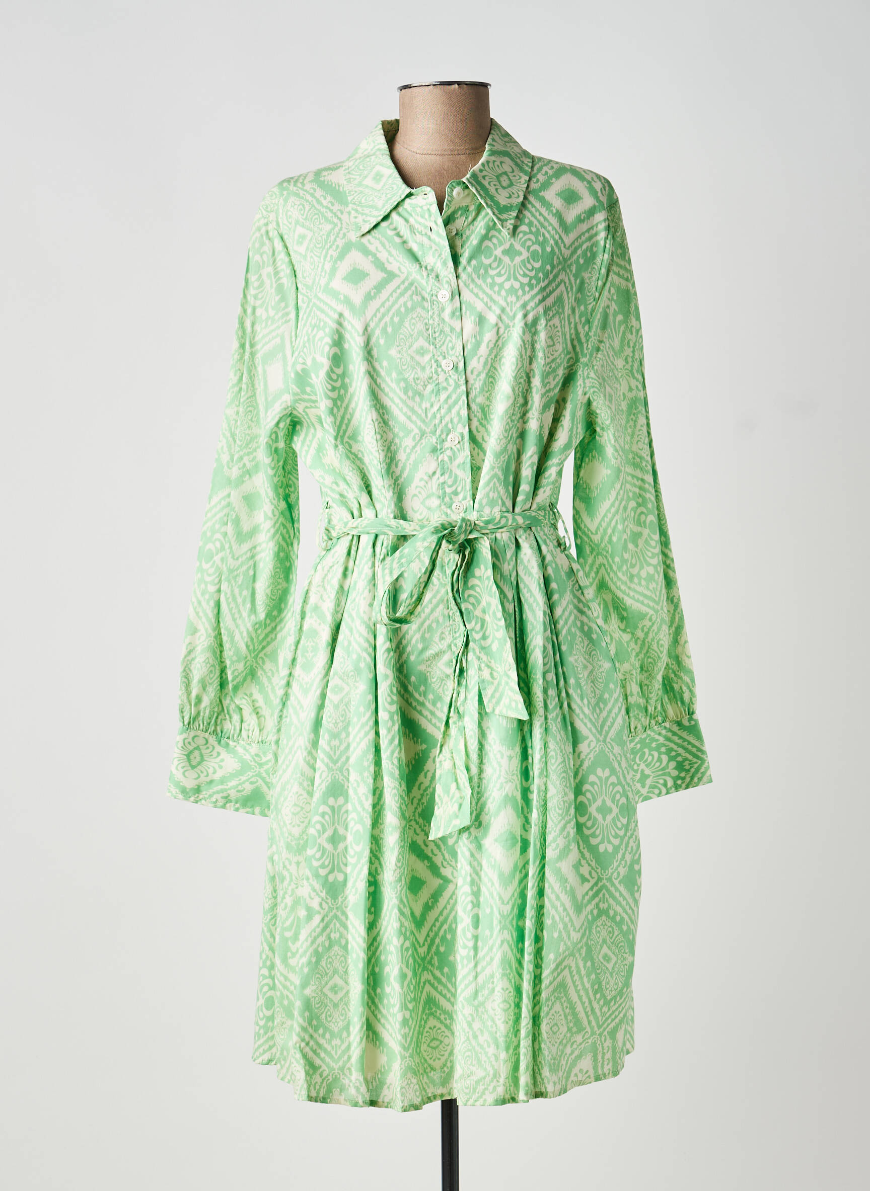 Rochie midi imprimeu fantezie mâneci lungi verde TRAMONTANA femeie