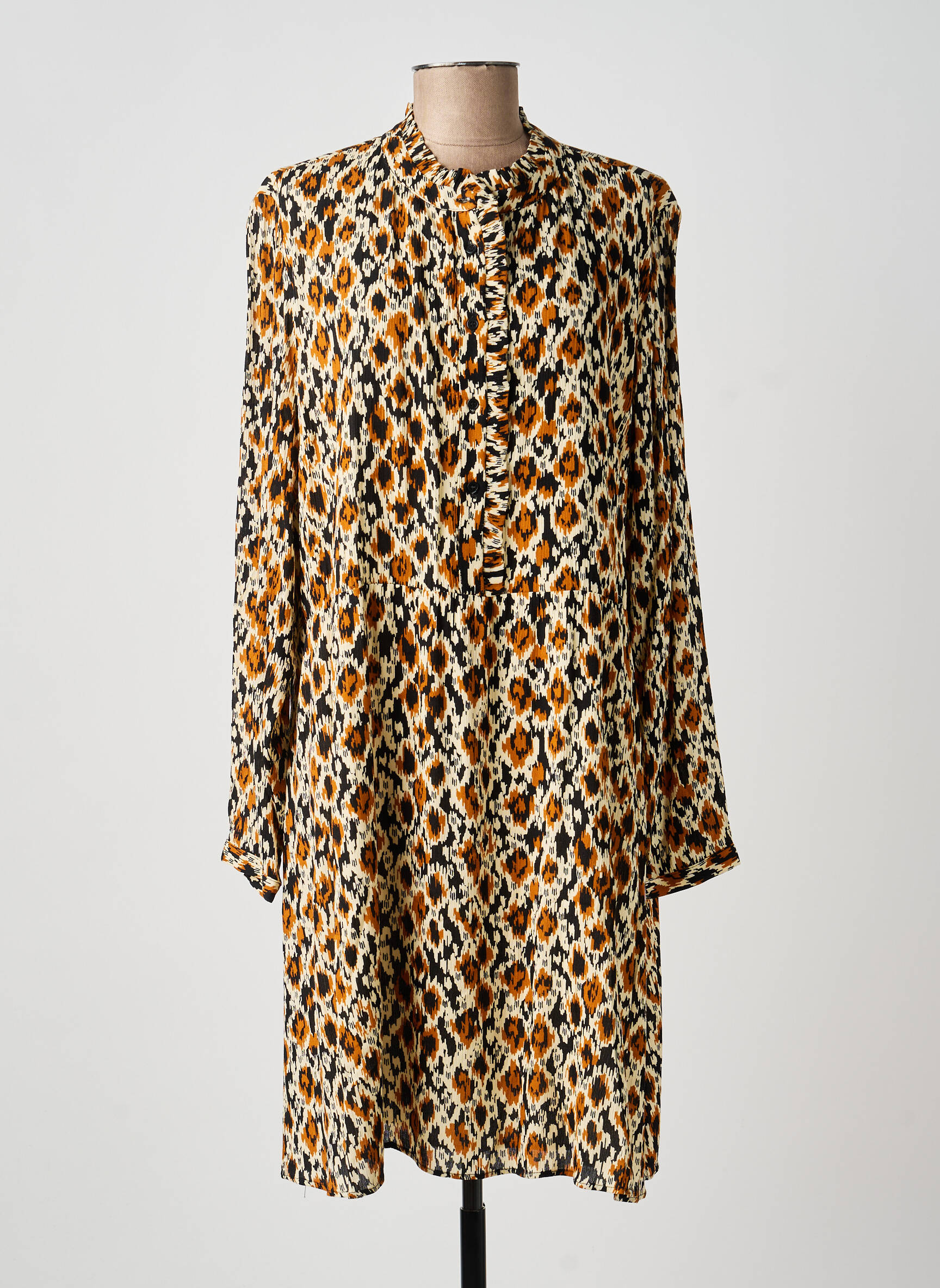 Rochie midi croială fluidă mâneci lungi bej C'EST BEAU LA VIE femeie