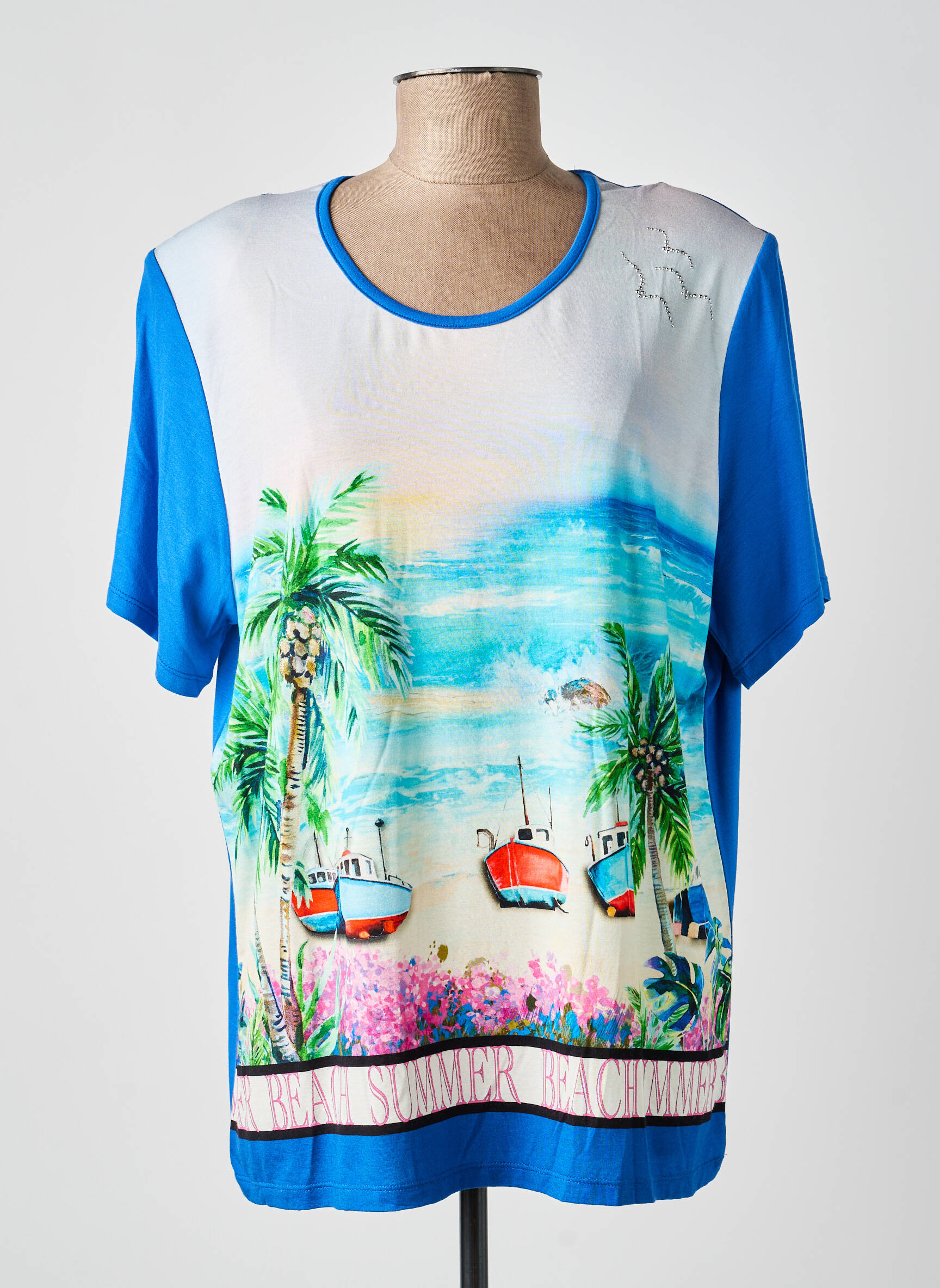 Tricou croială dreaptă mâneci scurte albastru I.ODENA femeie