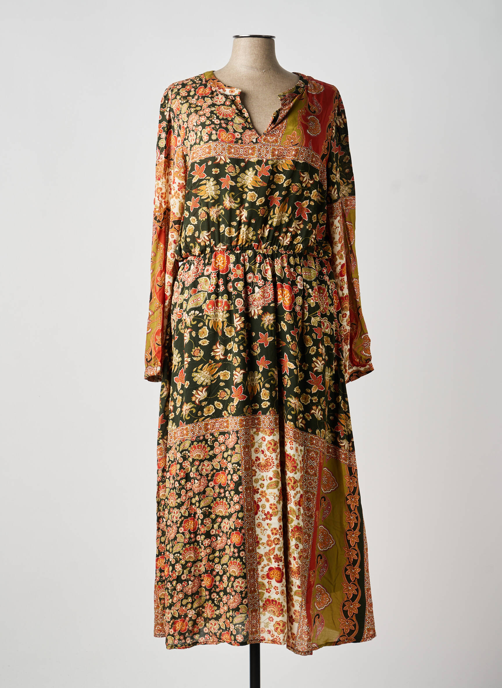 Rochie lungă mâneci lungi mâneci lungi verde C'EST BEAU LA VIE femeie