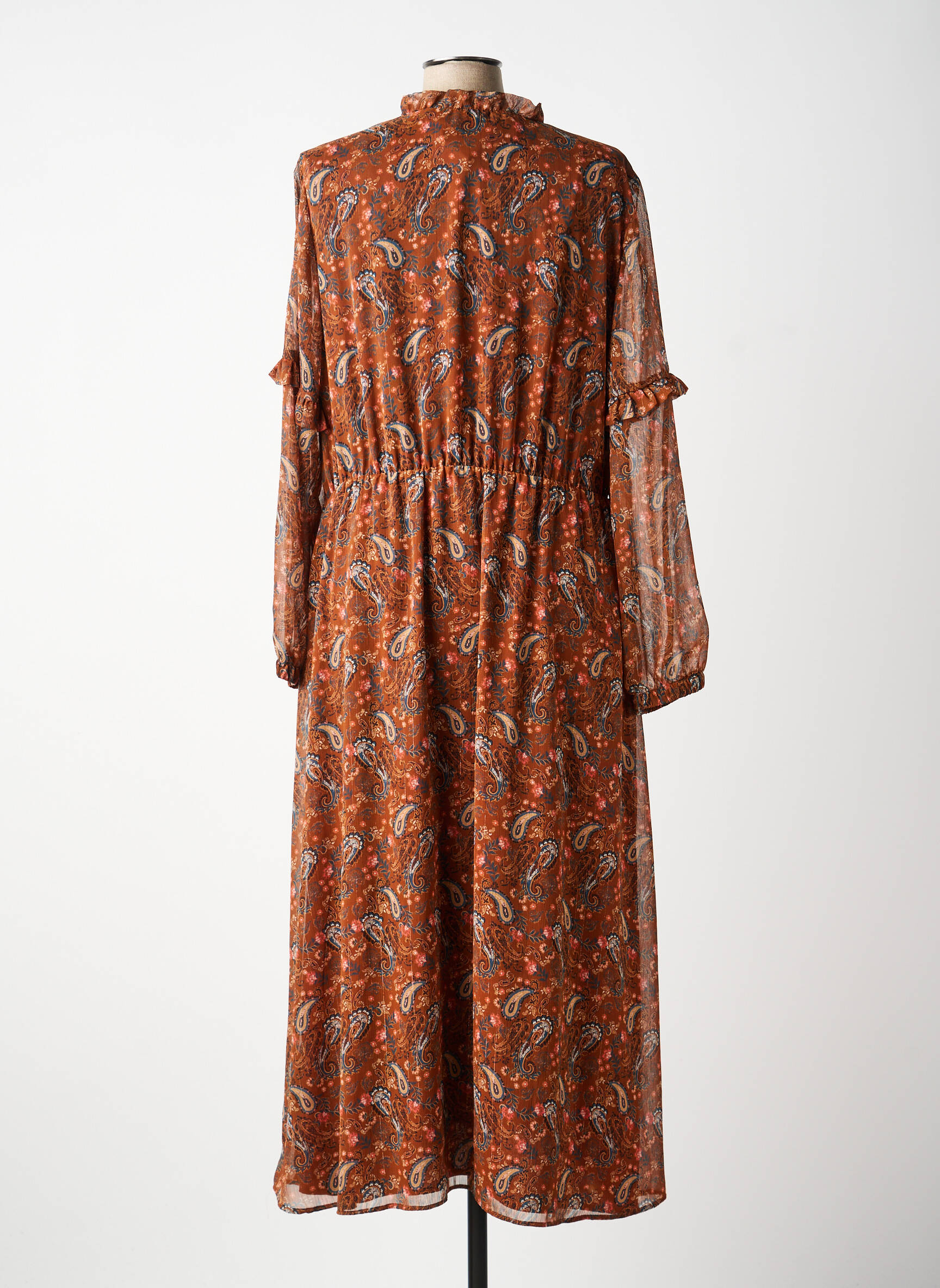 Rochie lungă mâneci lungi mâneci lungi maro C'EST BEAU LA VIE femeie