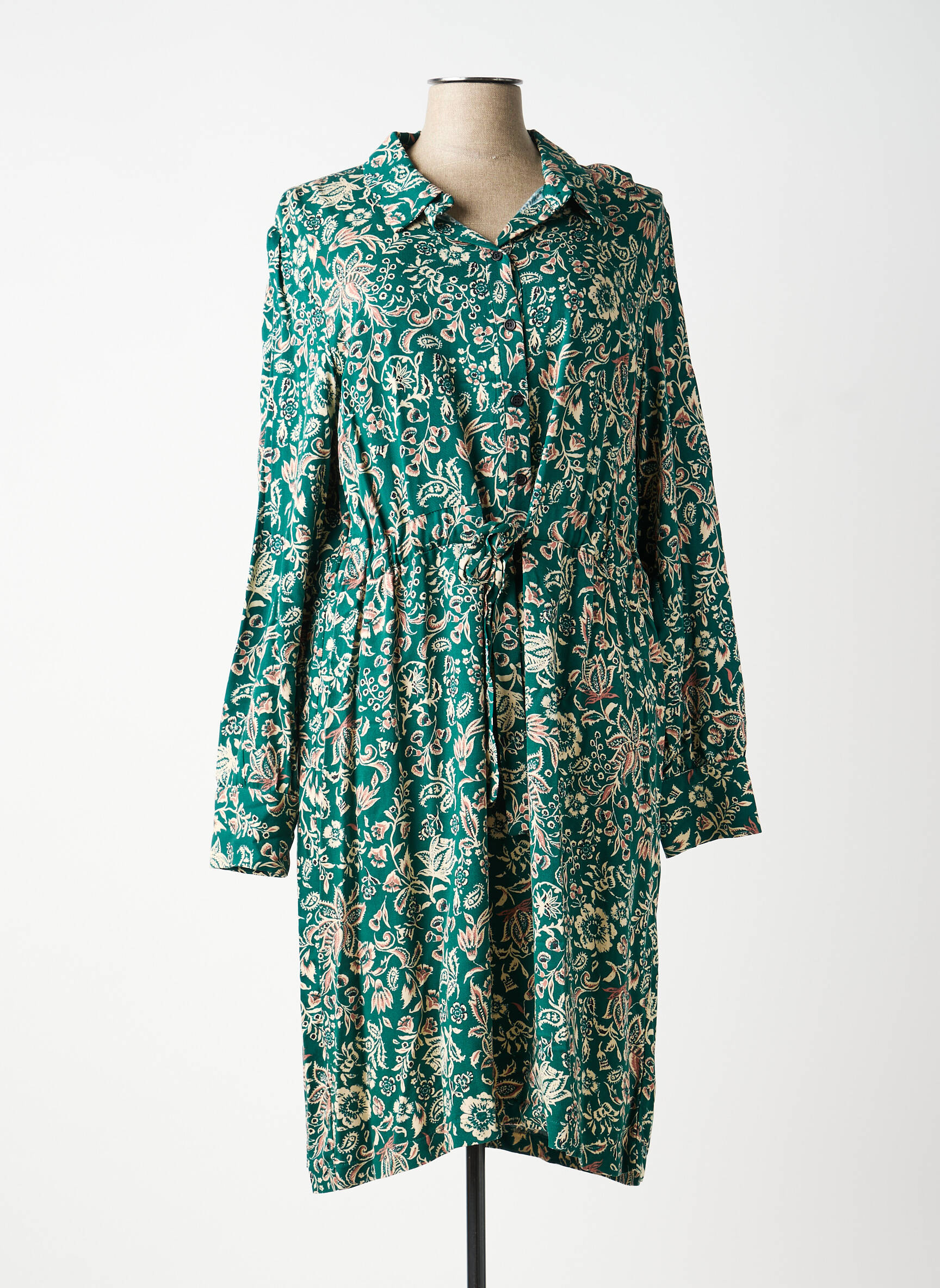 Rochie midi imprimeu floral mâneci lungi verde C'EST BEAU LA VIE femeie