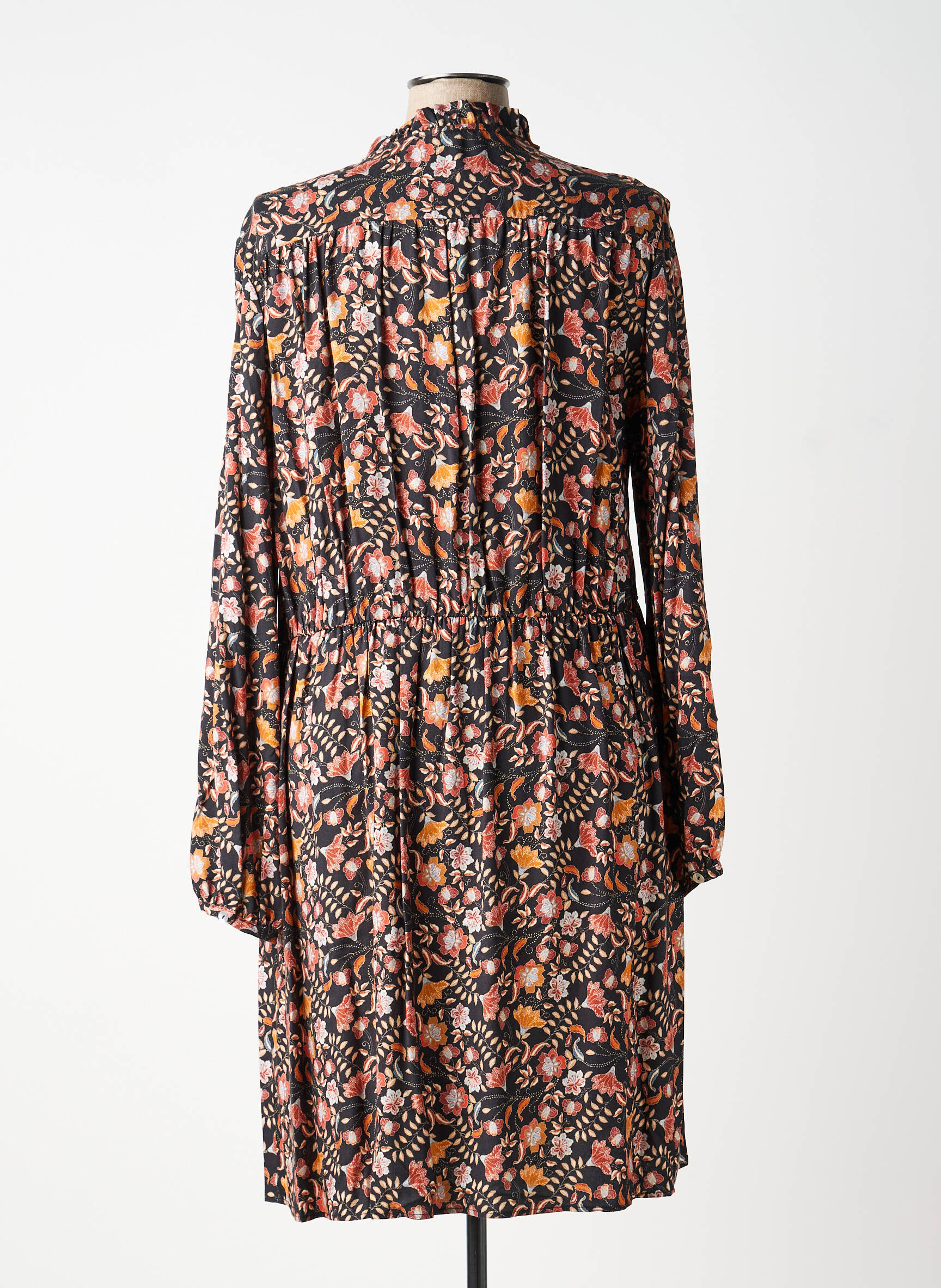 Rochie midi imprimeu floral mâneci lungi negru C'EST BEAU LA VIE femeie