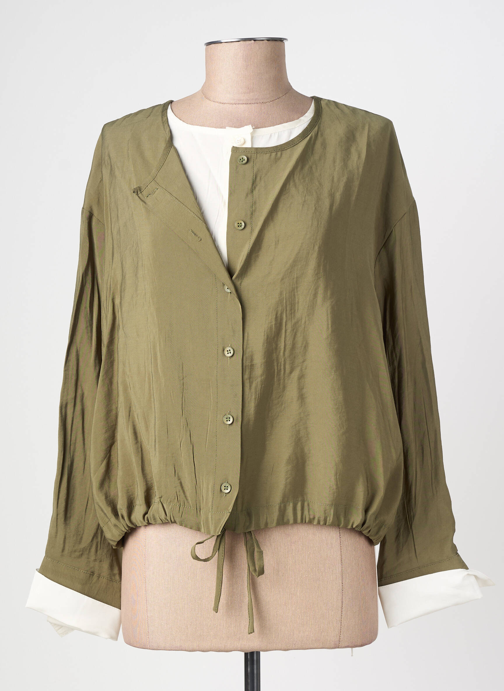 Cămașă țesătură poplin mâneci lungi verde EMILIE.K femeie