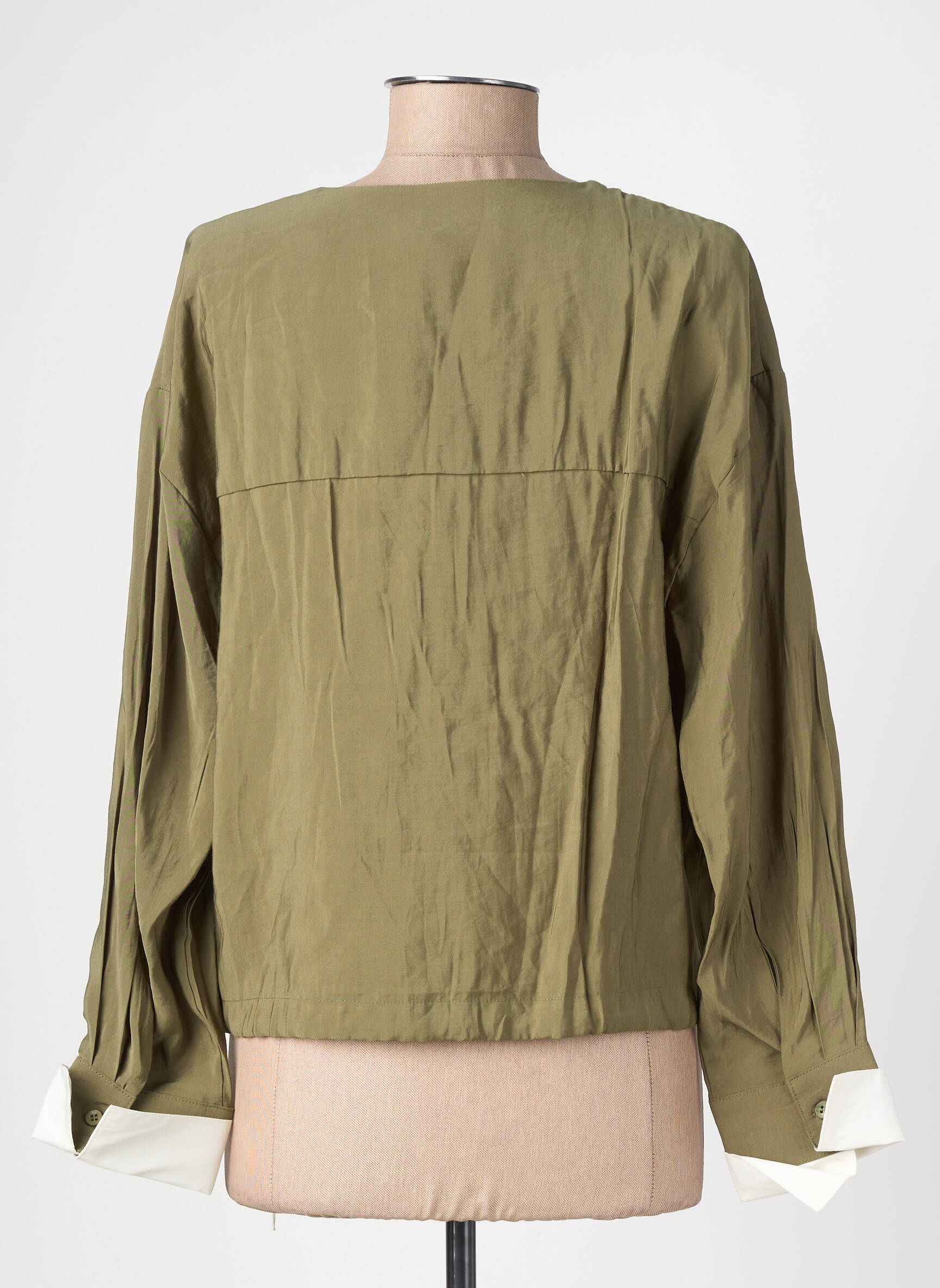 Cămașă țesătură poplin mâneci lungi verde EMILIE.K femeie