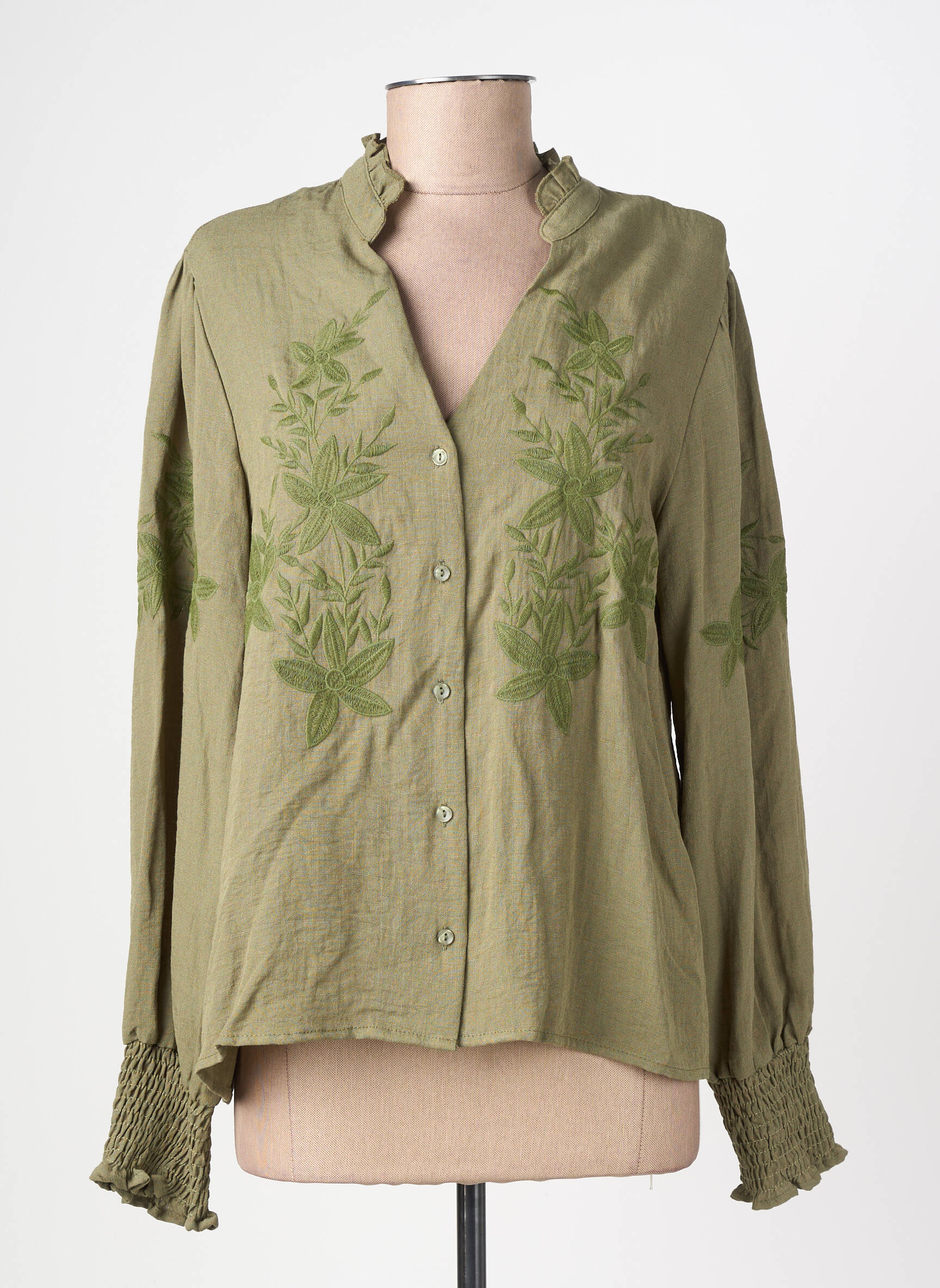 Cămașă țesătură crep mâneci lungi verde EMILIE.K femeie
