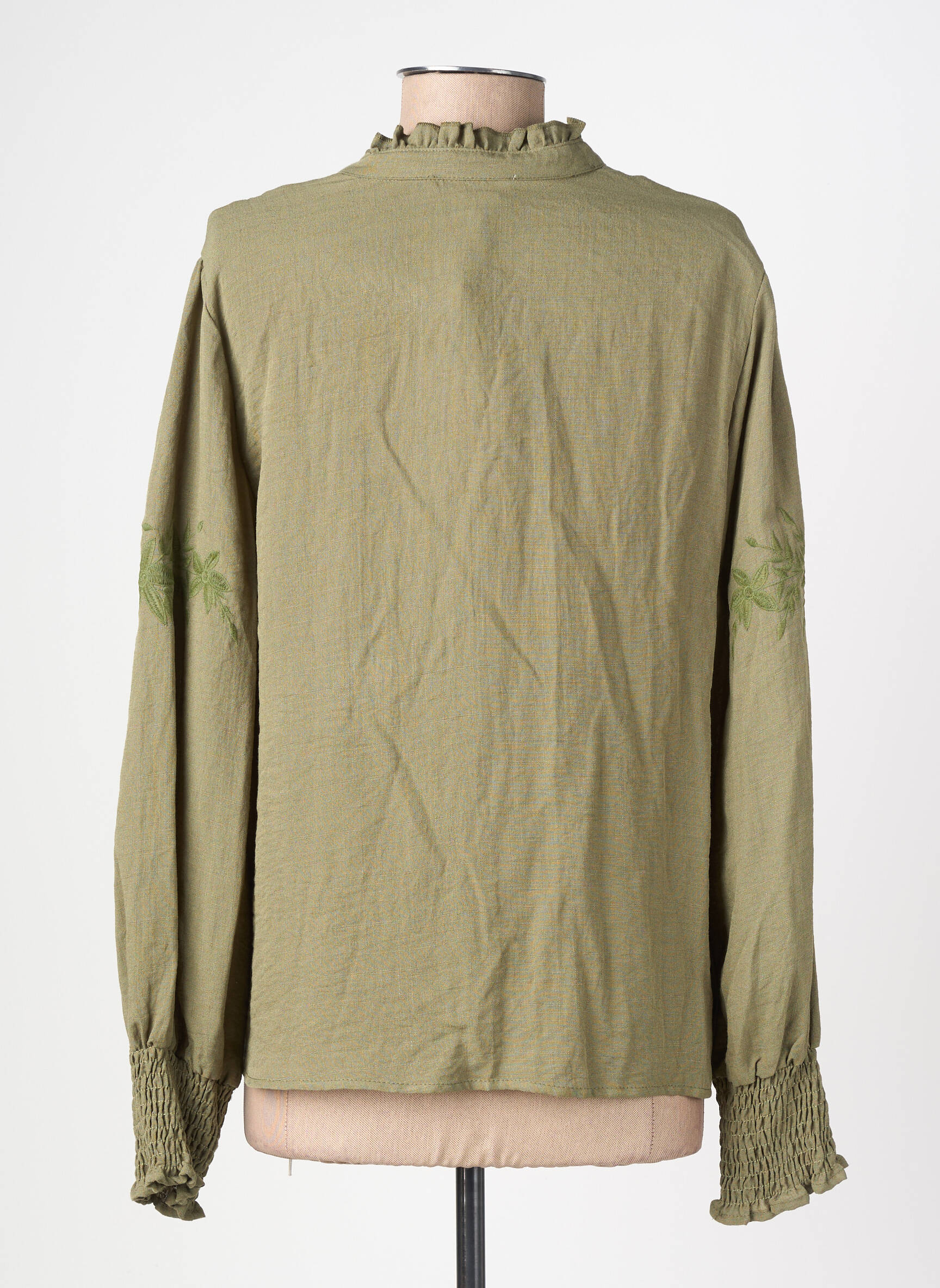 Cămașă țesătură crep mâneci lungi verde EMILIE.K femeie