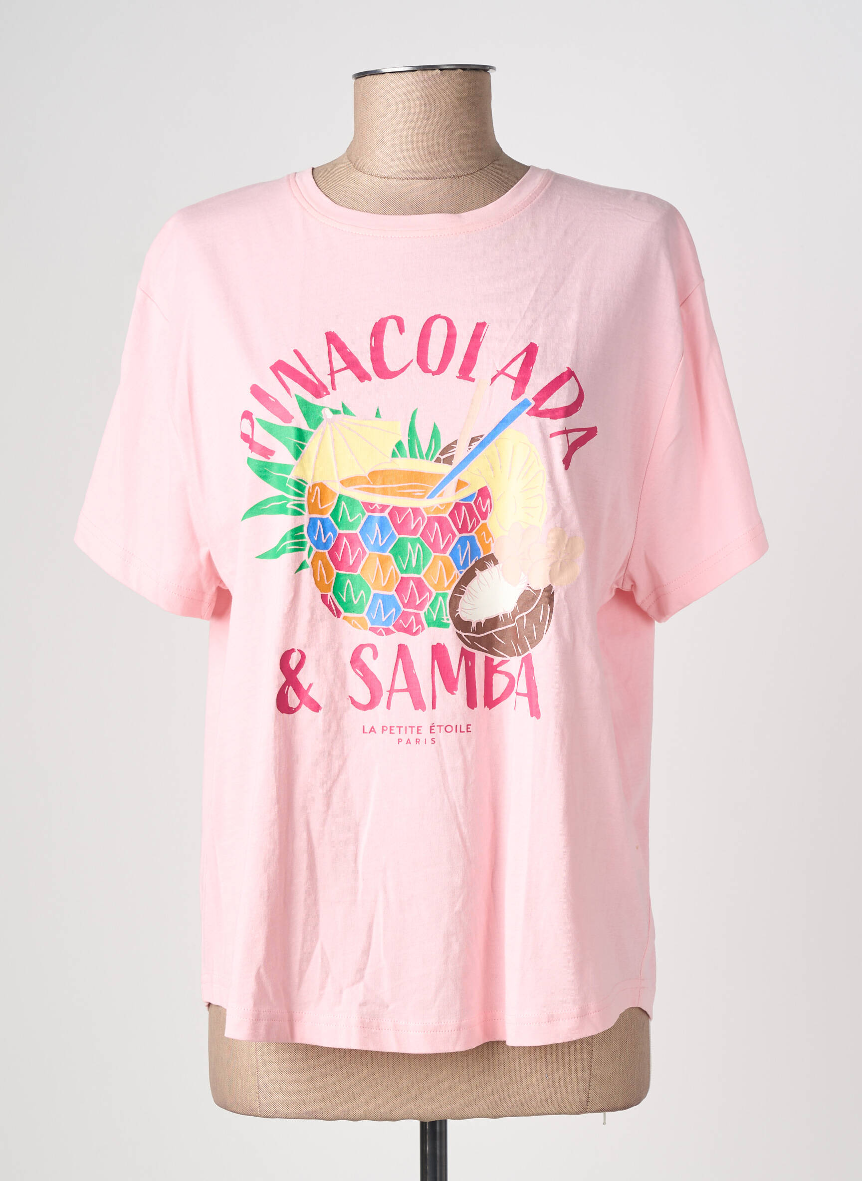 Tricou croială dreaptă mâneci scurte roz LA PETITE ETOILE femeie